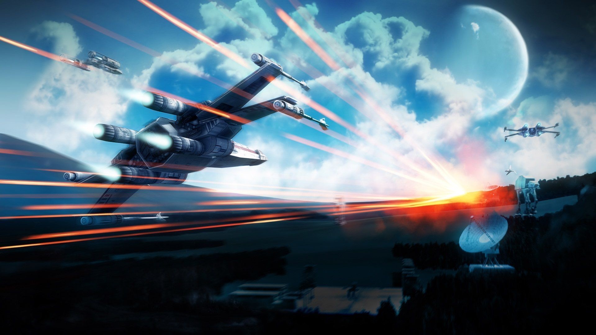 X-wing, Battaglia, Laser, Star Wars, 16:9 Full HD, sfondo widescreen