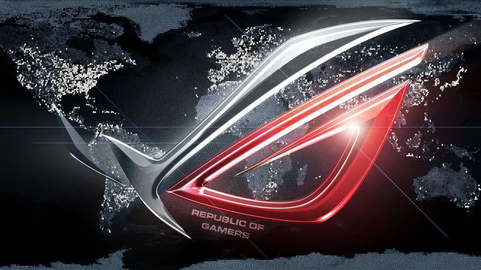 Logo ROG, Republic of Gamers, Asus, Mappa del mondo, Rosso, Full HD, sfondo per PC