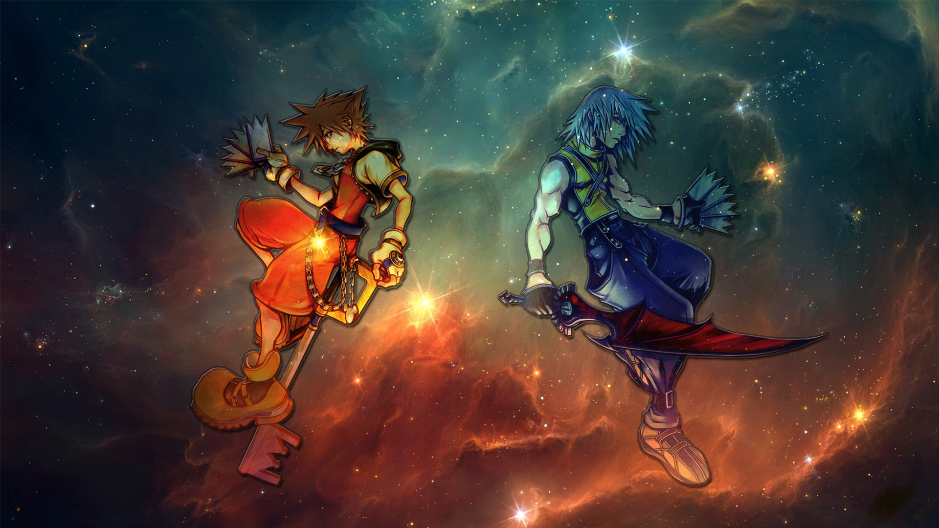 Sora, Riku, Kingdom Hearts, Nebulosa, Spazio, Keyblade, Full HD, sfondo per PC