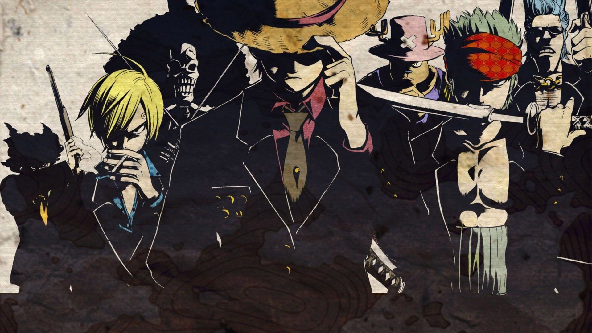 Ciurma di Cappello di Paglia, One Piece, Sanji, Brook, Grunge, Full HD, sfondo Windows 11