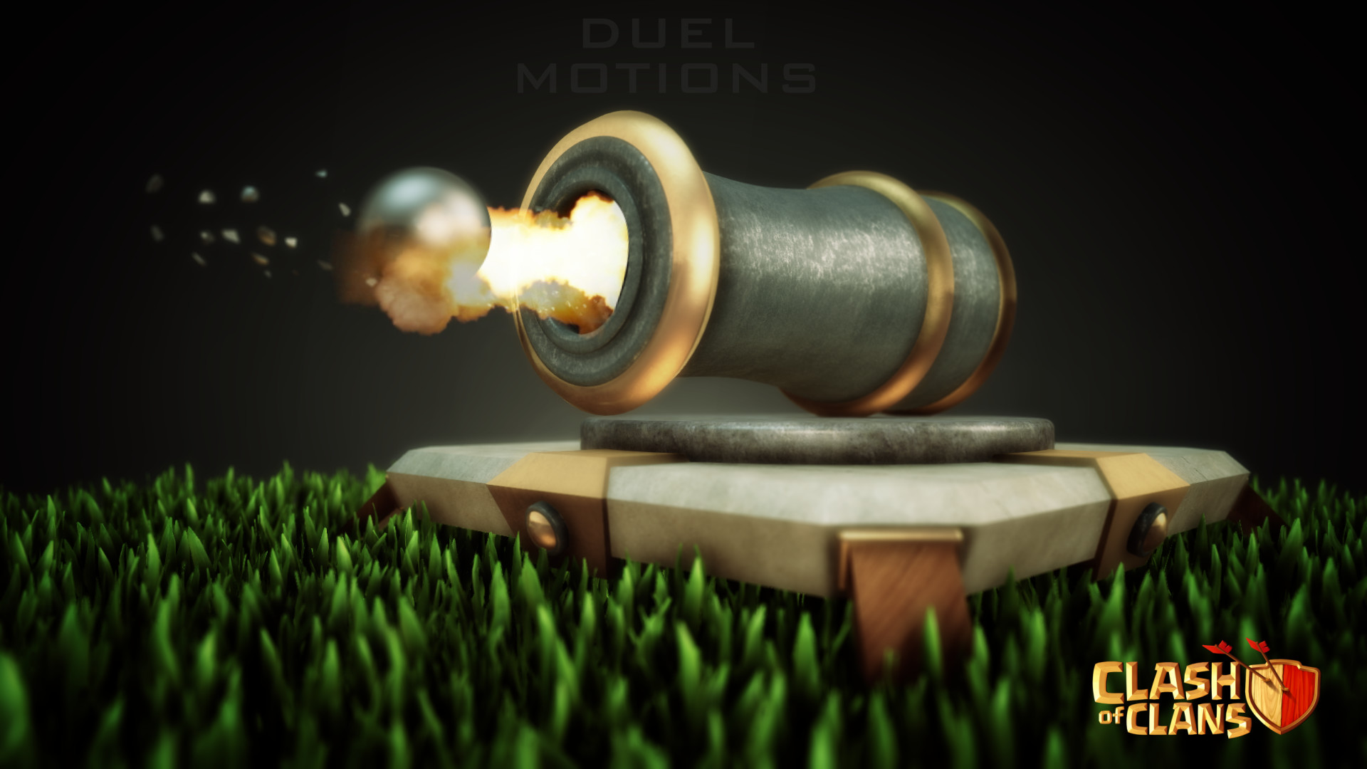 Cannone, Clash of Clans, Sparo, Erba, Sfondo nero, 1920x1080, wallpaper desktop