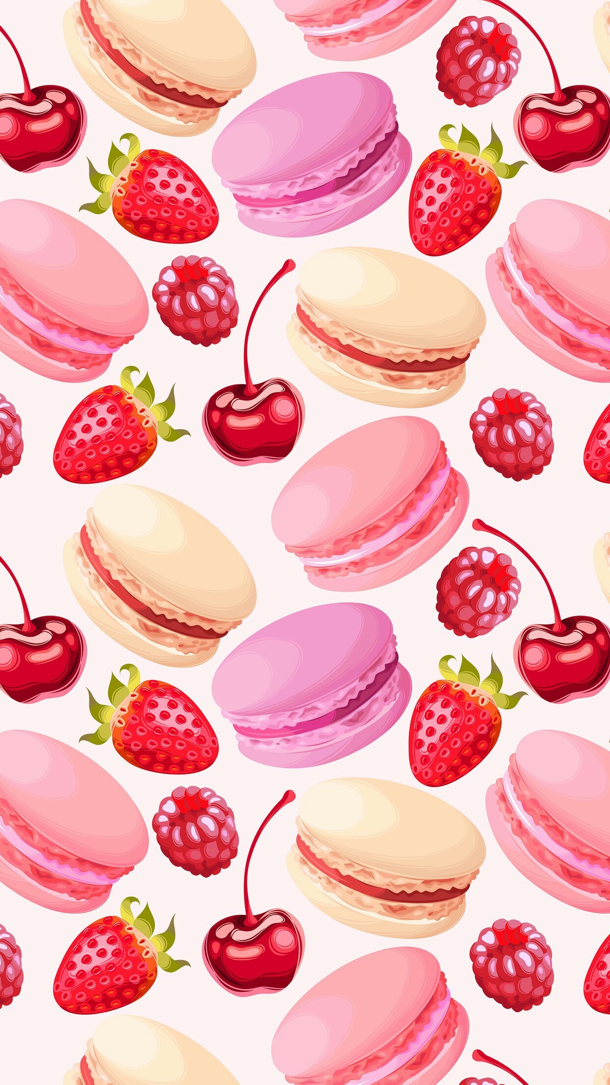 Macarons, Ciliegie, Fragole, Motivo, Full HD, sfondo per smartphone