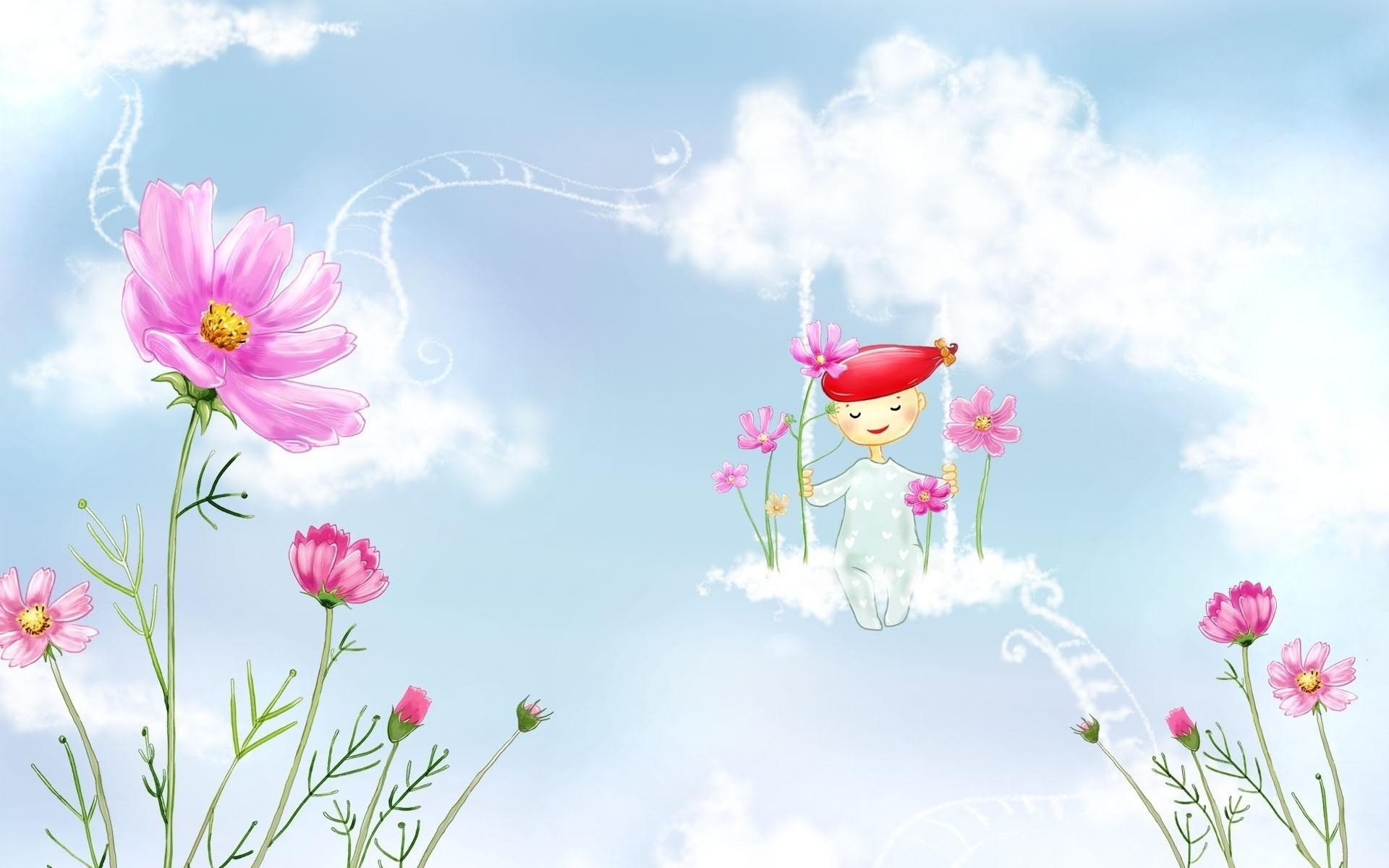 Cosmea, Fatina, Nuvole, Illustrazione, Full HD, sfondo per desktop