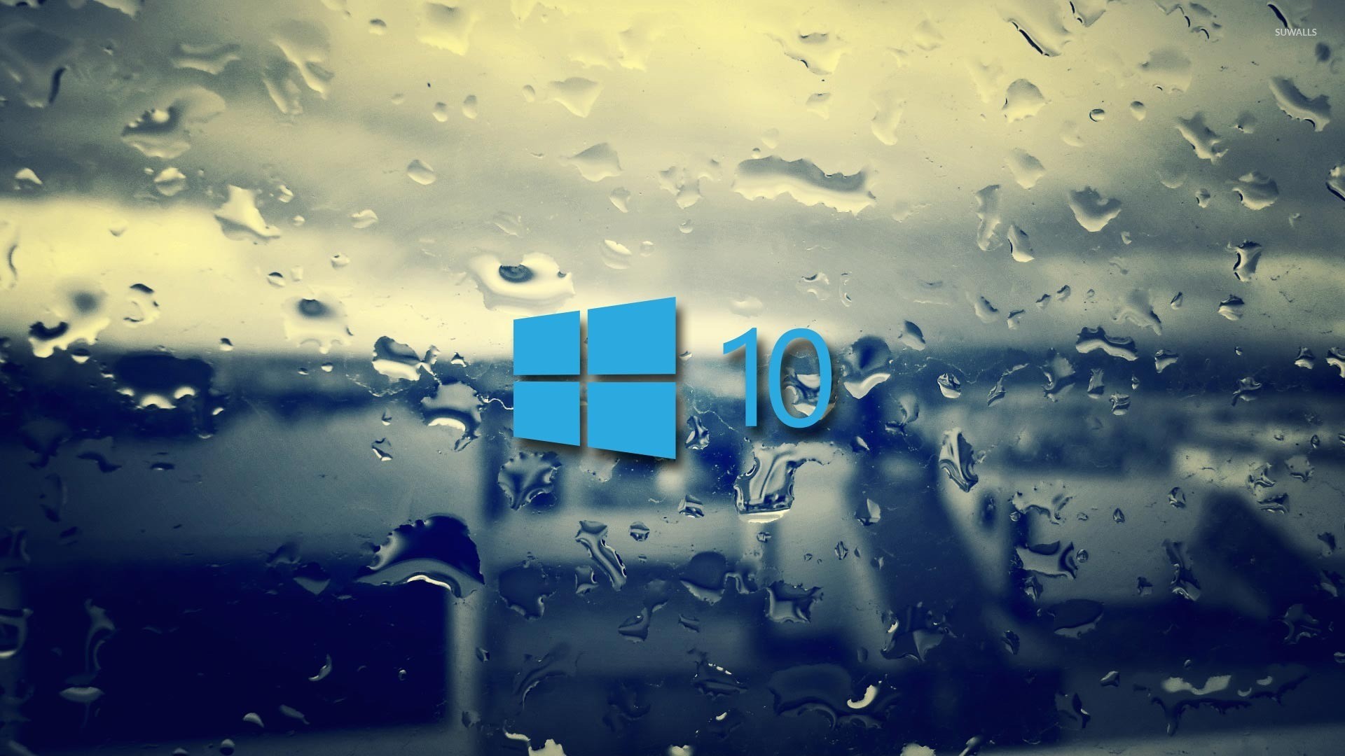 Windows 10, Logo Windows, Gocce di pioggia, Vetro, 16:9 Full HD, sfondo widescreen