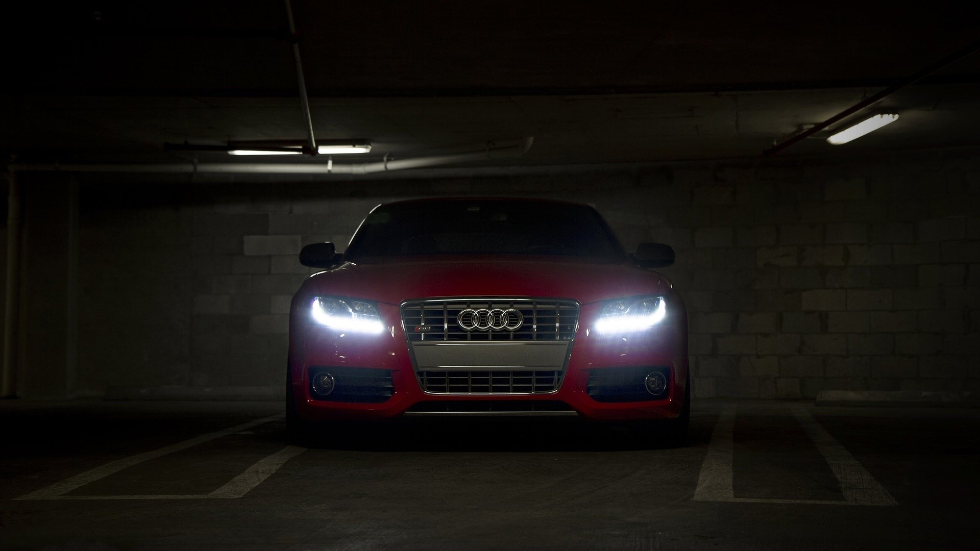 Audi, Parcheggio sotterraneo, Rosso, Full HD 1080p, sfondo desktop