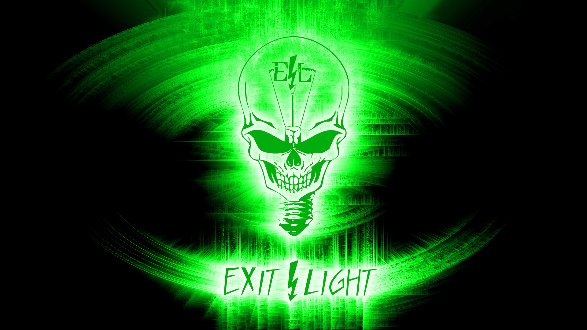 Exit Light, Teschio, Lampadina, Verde neon, Sfondo nero, Full HD, wallpaper desktop