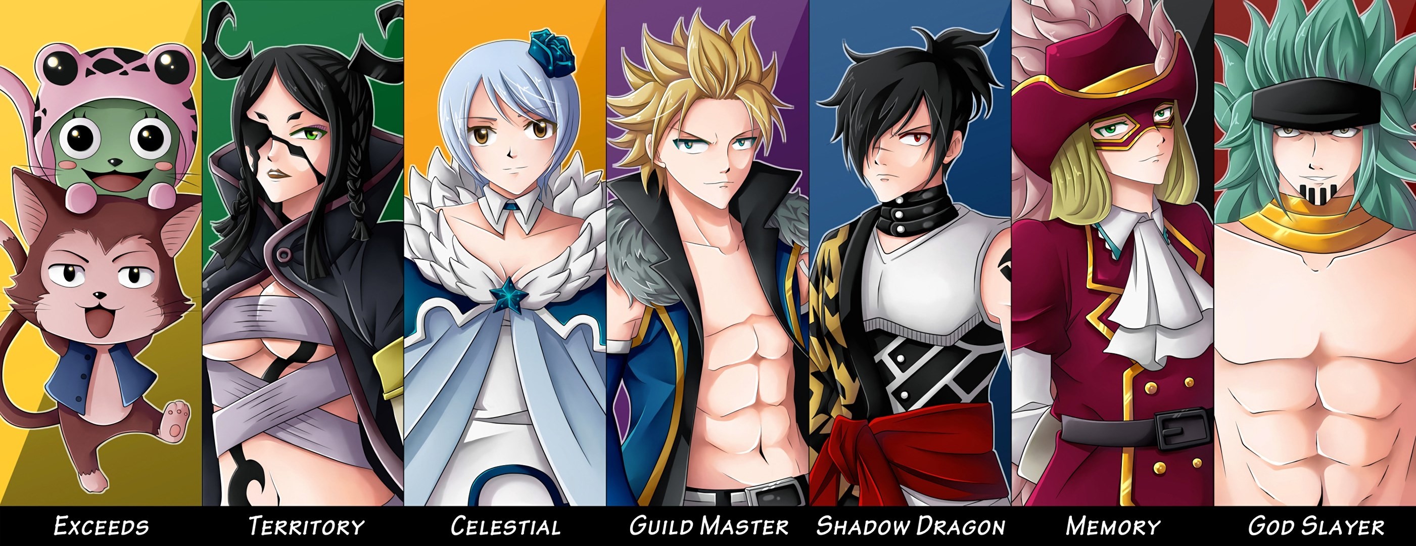 Fairy Tail, Frosch, Yukino Agria, Sting Eucliffe, Rogue Cheney, Rufus Lore, Orga Nanagear, sfondo 2K