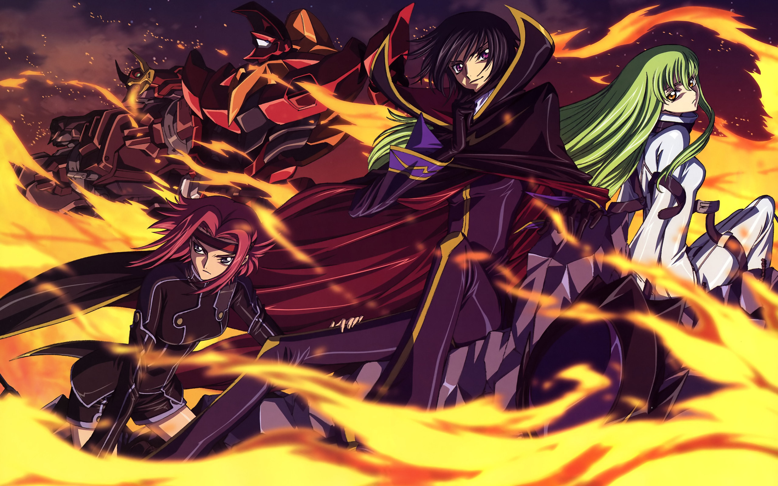 Lelouch Lamperouge, C.C., Kallen Kozuki, Code Geass, Fiamme, 2K, sfondo desktop