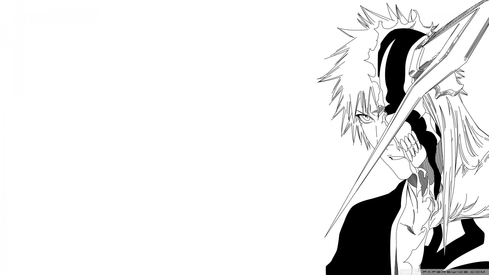 Ichigo Kurosaki, Bleach, Manga, Bianco e nero, Sfondo bianco, Full HD, wallpaper per PC