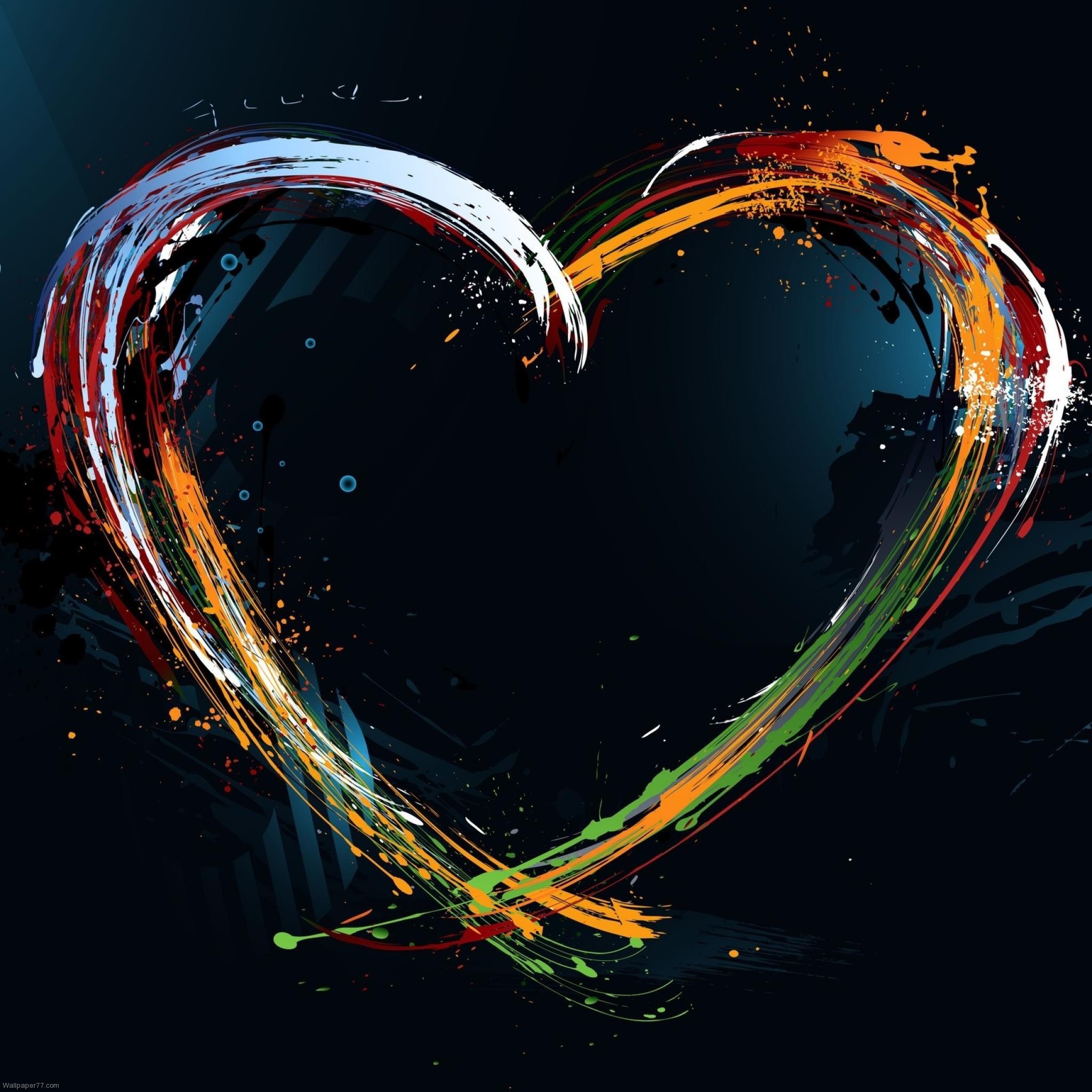 Cuore, Pennellate, Sfondo nero, Full HD, schermata di blocco iPad