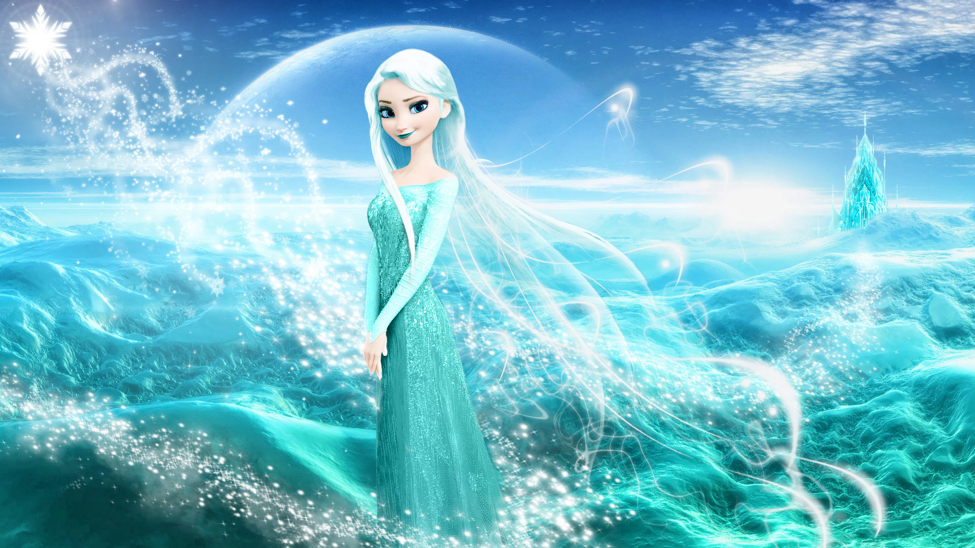 Elsa, Frozen, Disney, Mare ghiacciato, Palazzo di ghiaccio, Turchese, sfondo Full HD per PC