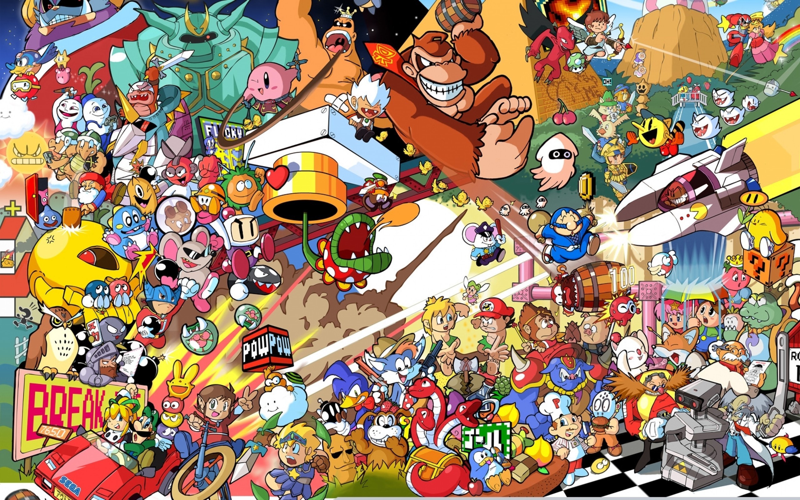 Personaggi Nintendo, Donkey Kong, Kirby, Collage, Retrogaming, 2K, sfondo desktop