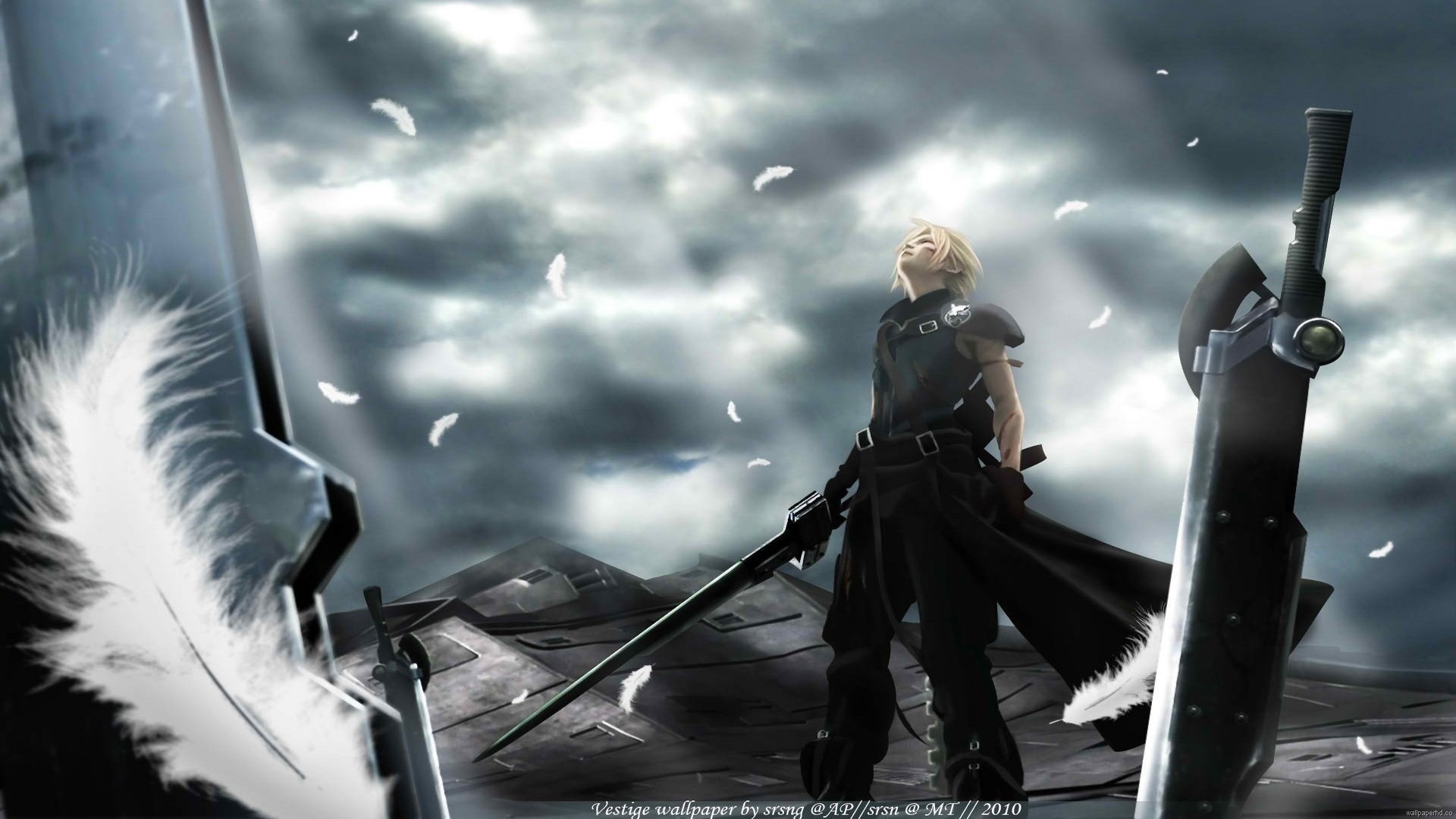 Cloud Strife, Final Fantasy VII: Advent Children, Buster Sword, Piume, sfondo Full HD per PC