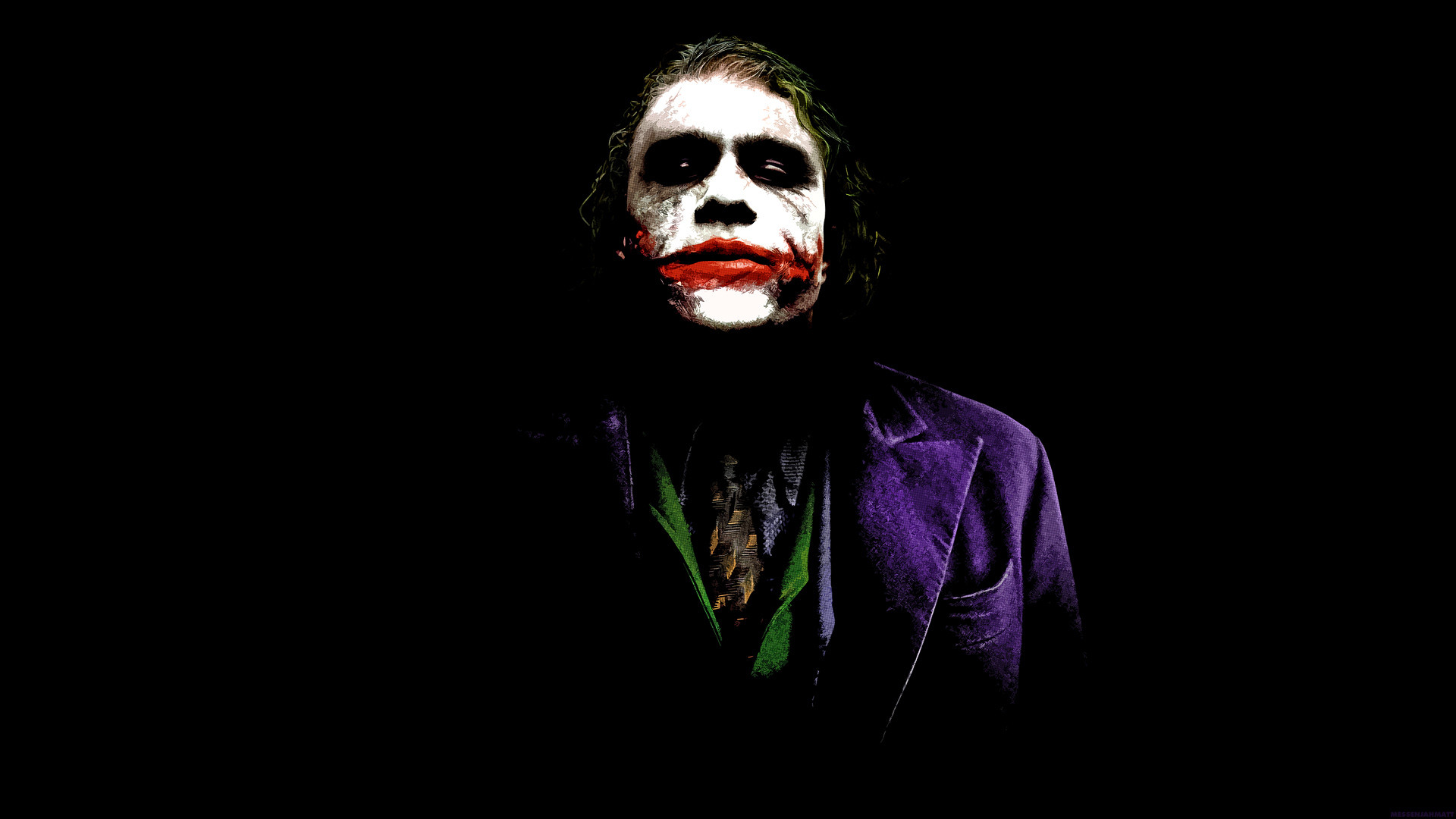 Joker, Heath Ledger, Il cavaliere oscuro, Ritratto, Sfondo nero, wallpaper per portatile