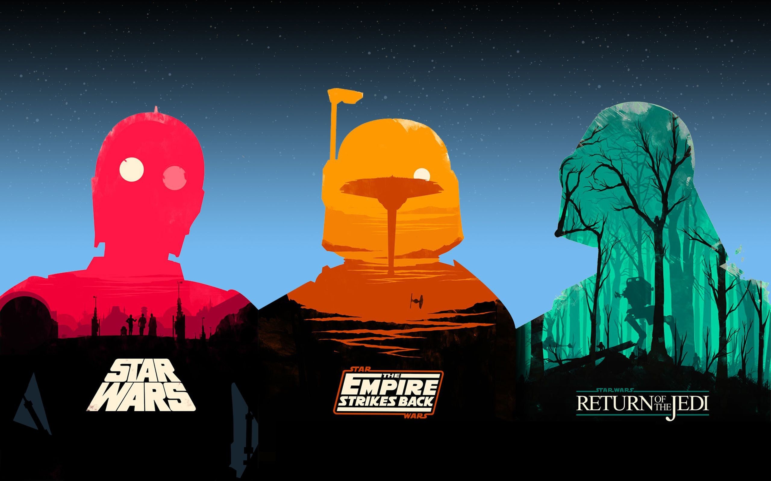Star Wars, L'Impero colpisce ancora, Il ritorno dello Jedi, C-3PO, Boba Fett, sfondo 2K