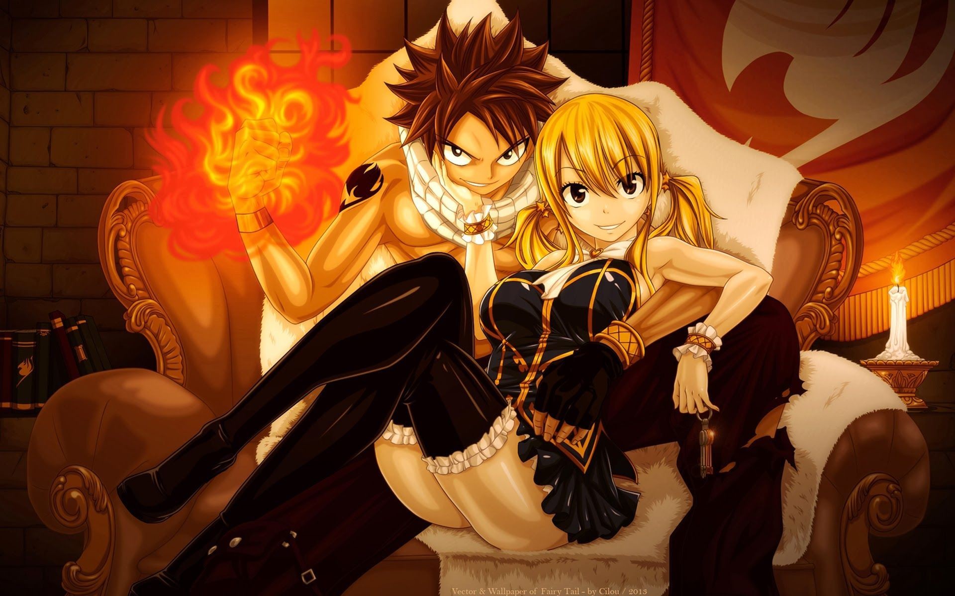 Natsu Dragneel, Lucy Heartfilia, Fairy Tail, Fuoco, Poltrona, 1920x1200, sfondo MacBook Pro