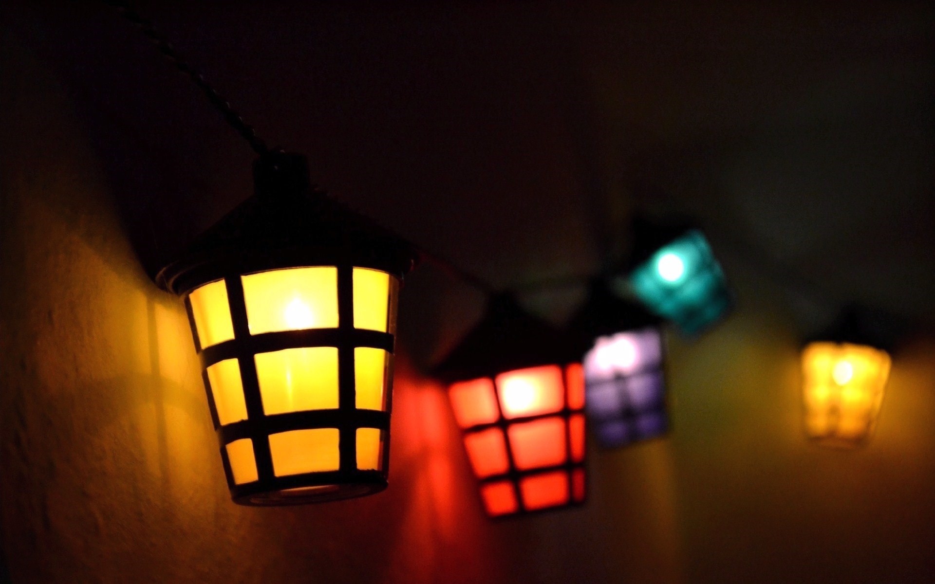 Lanterne, Luci colorate, Notte, Calore, Full HD, sfondo per PC