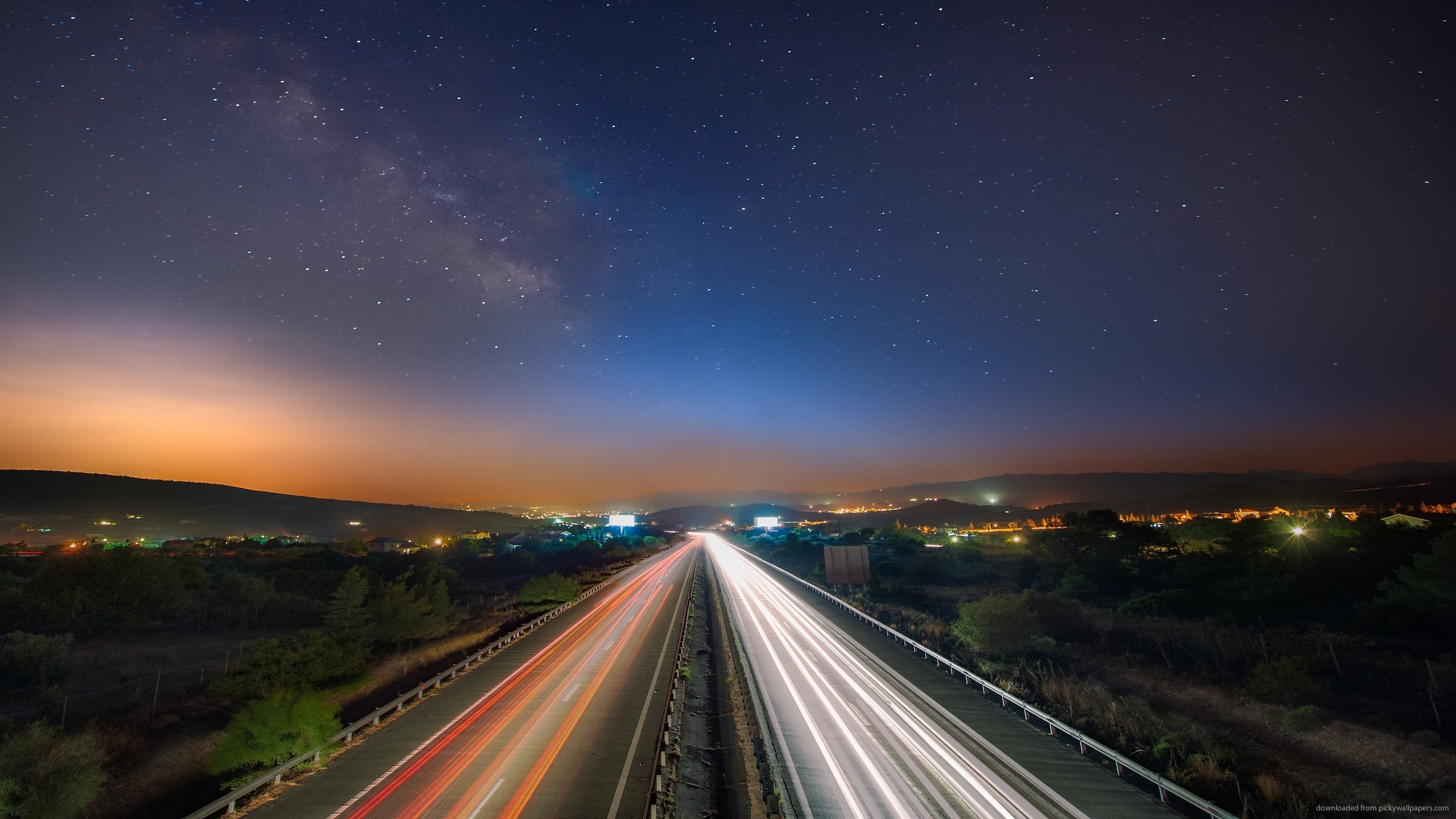 Via Lattea, Autostrada, Scie luminose, Lunga esposizione, 2K, sfondo per PC e portatile