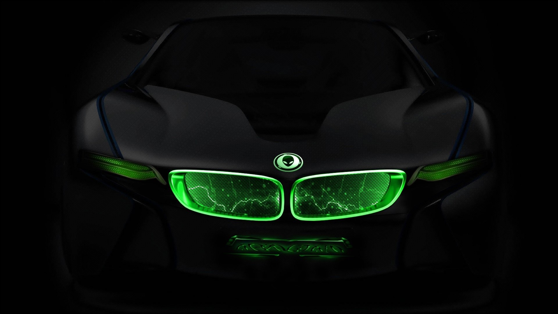 BMW i8, Alienware, Fari verdi, Auto sportiva, Full HD 1080p, sfondo desktop