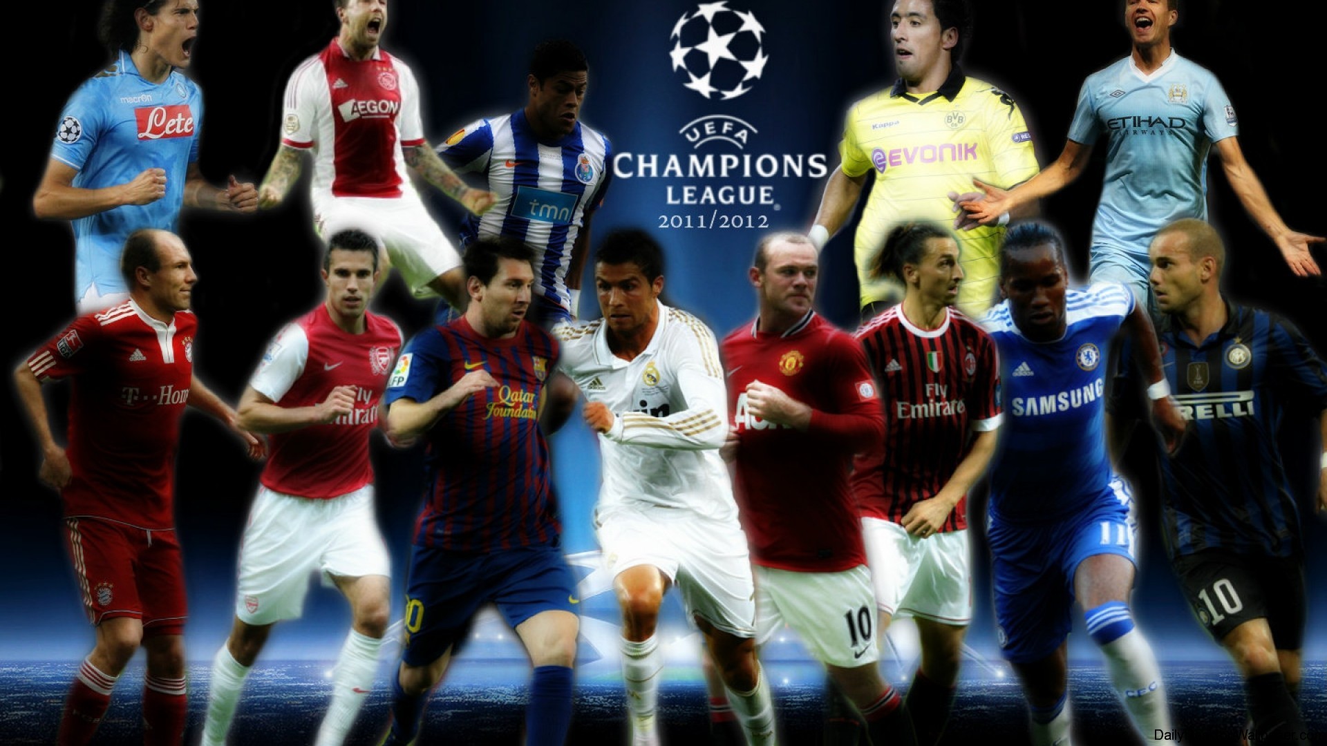 UEFA Champions League 2011-2012, Calciatori, Collage, Lionel Messi, Cristiano Ronaldo, immagine di sfondo