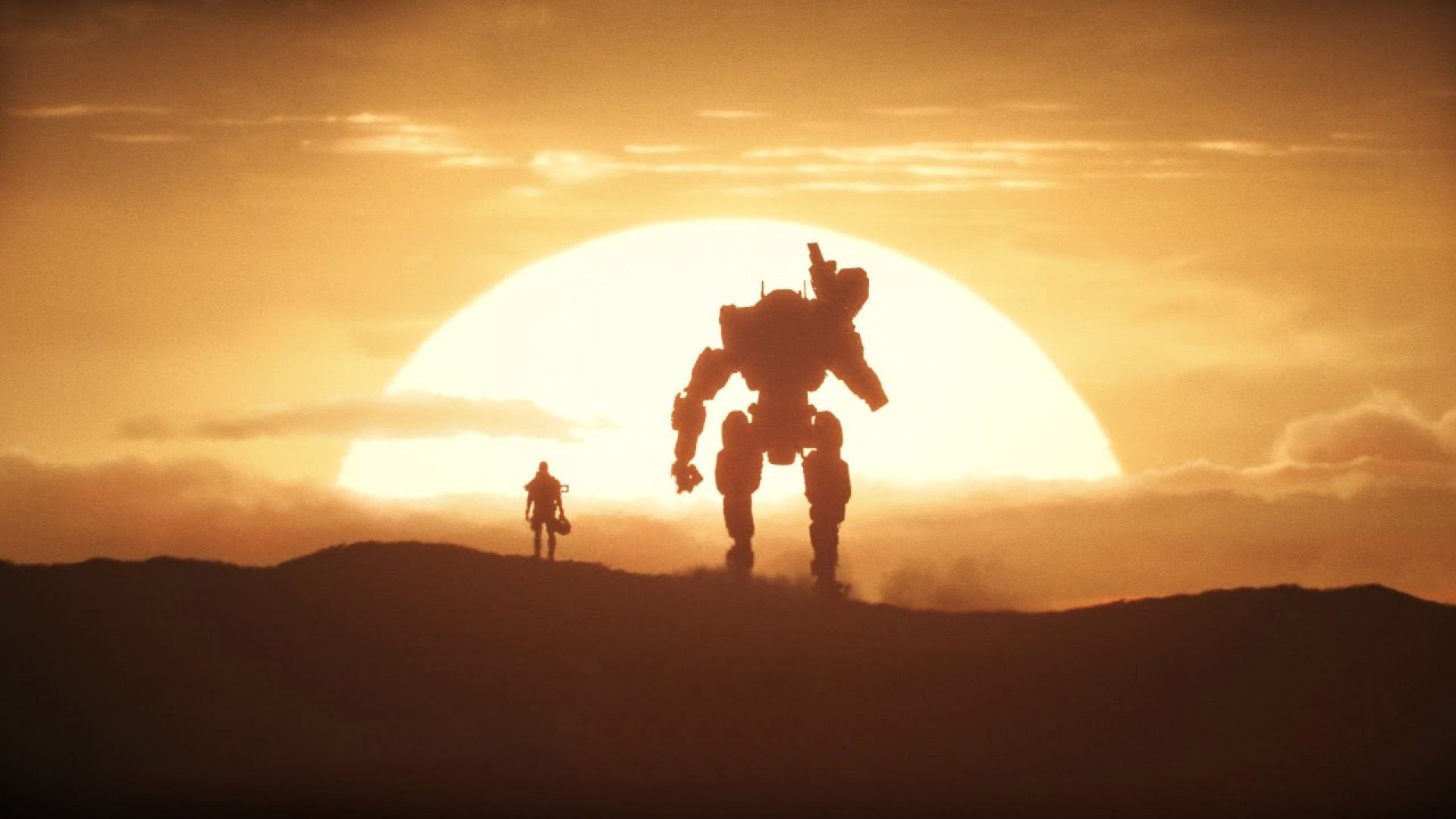 Titanfall 2, BT-7274, Jack Cooper, Tramonto, Silhouette, Full HD 1080p, sfondo desktop