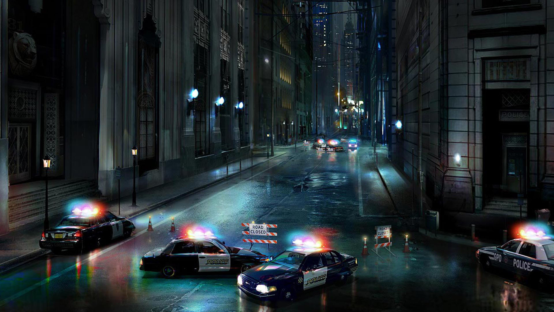 Gotham City, Auto della polizia, Strada, Notte, 1920x1080, sfondo per PC