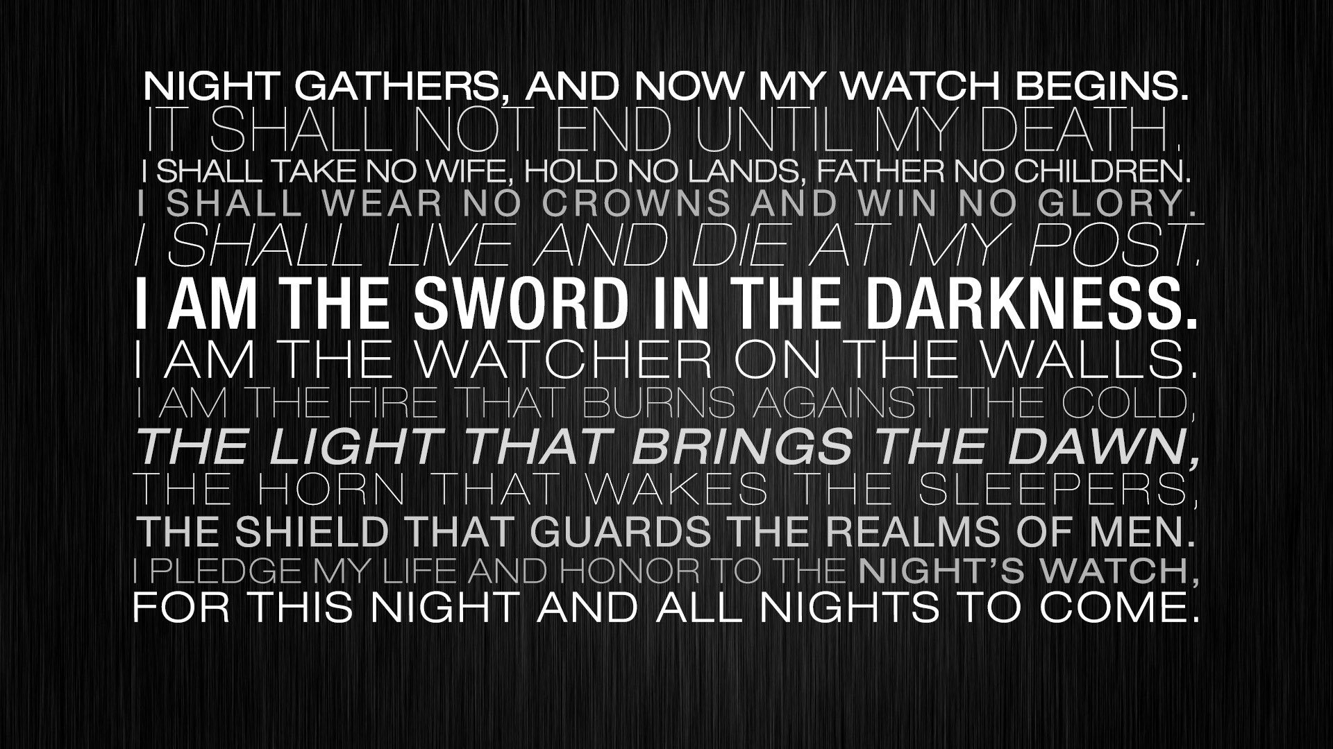 Giuramento dei Guardiani della Notte, Guardiani della Notte, Il Trono di Spade, Tipografia, Sfondo nero, wallpaper desktop