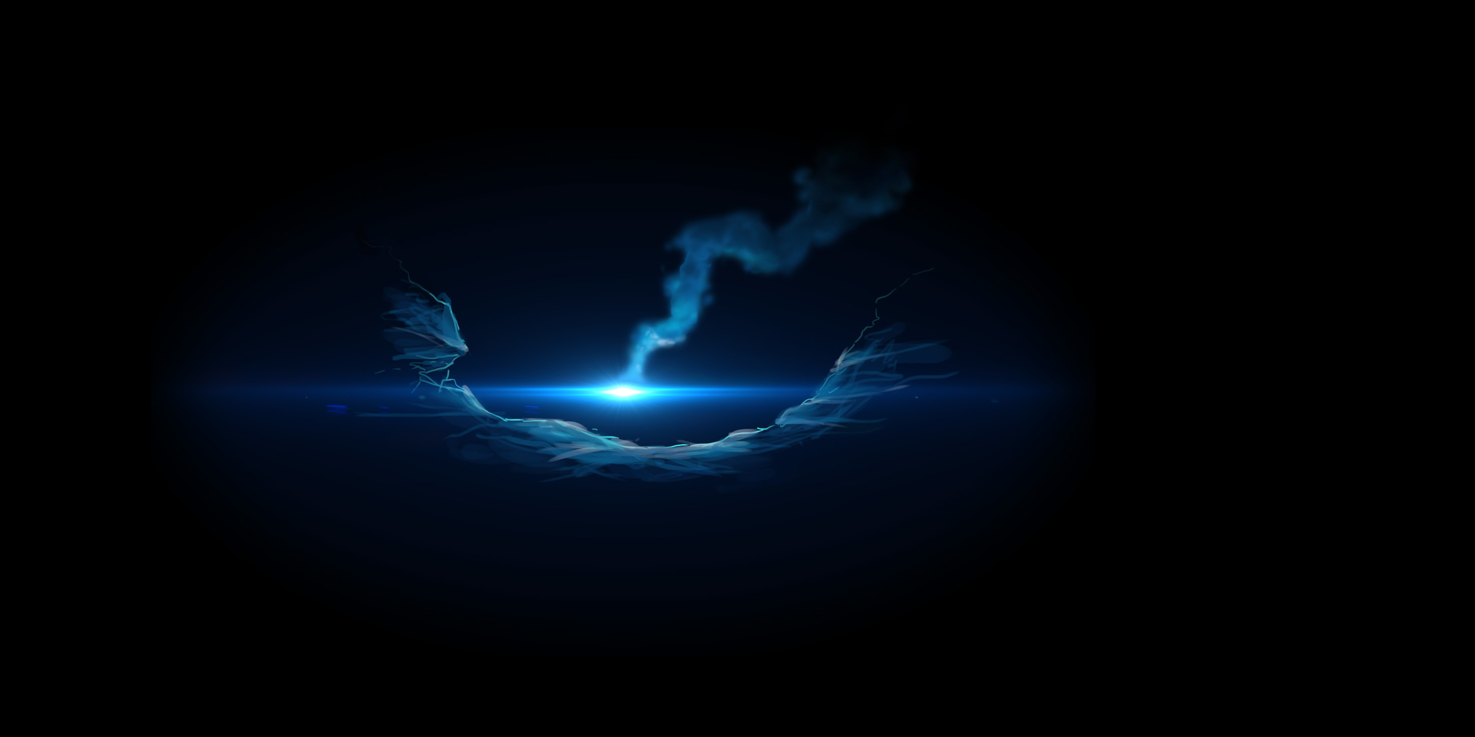 Luce blu, Astratto, Sfondo nero, Minimalismo, 2K, wallpaper per PC