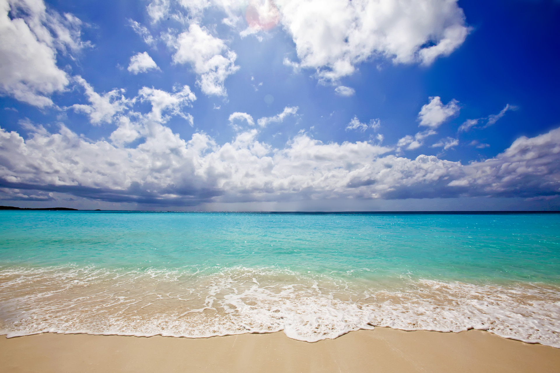 Spiaggia, Mare turchese, Onde, Nuvole, Full HD, sfondo desktop