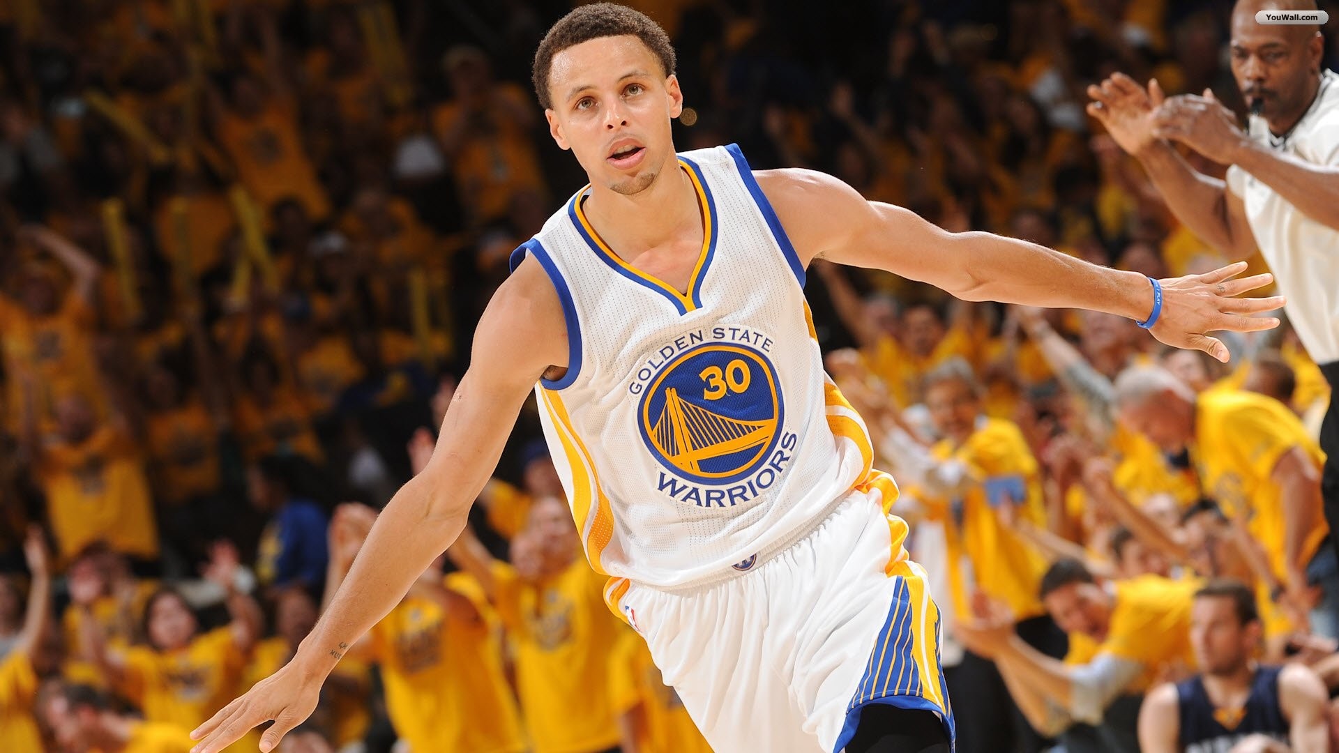 Stephen Curry, Golden State Warriors, Pubblico, Esultanza, Full HD, sfondo per PC