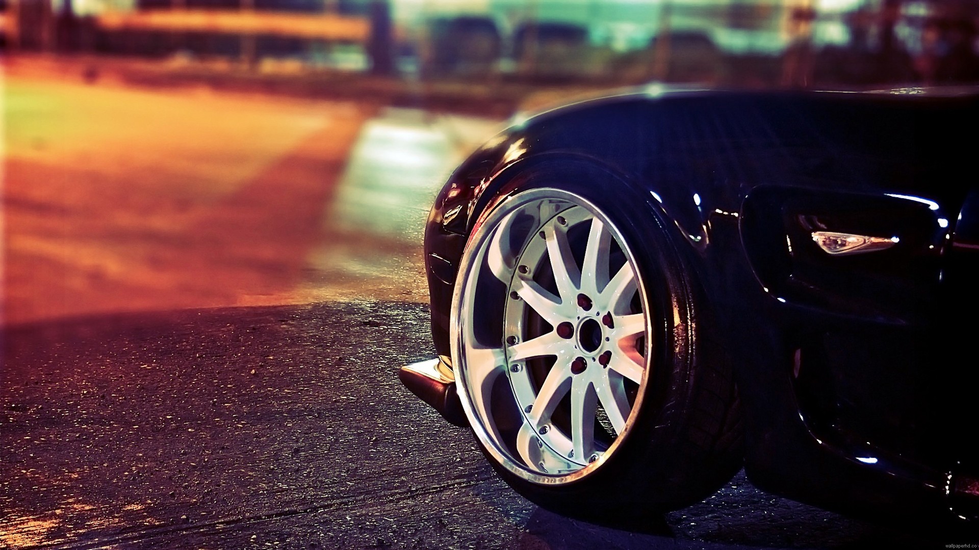 Cerchione, Auto sportiva, Nero, Bokeh, 1920x1080, immagine di sfondo