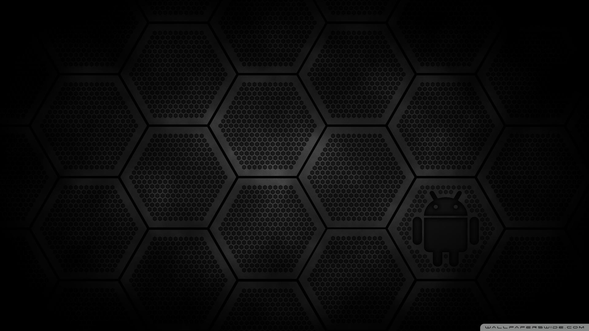 Android, Esagoni, Sfondo nero, Full HD, wallpaper per PC