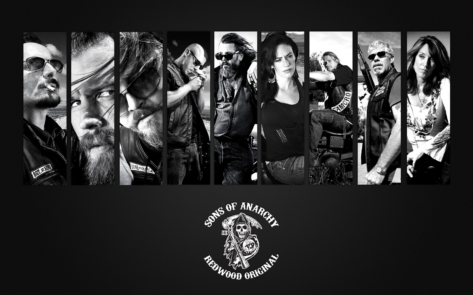 Sons of Anarchy, Cast, Bianco e nero, Redwood Original, 1920x1200, sfondo MacBook Pro