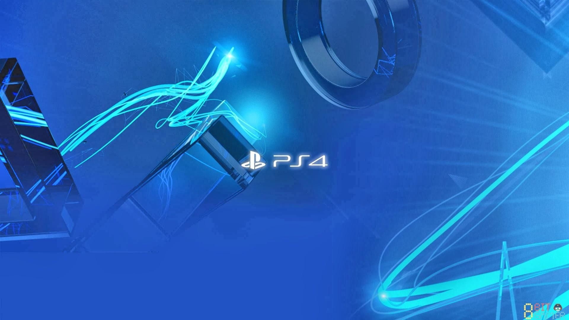PlayStation 4, Logo PS4, Luci al neon, Sfondo blu, Full HD, wallpaper per computer