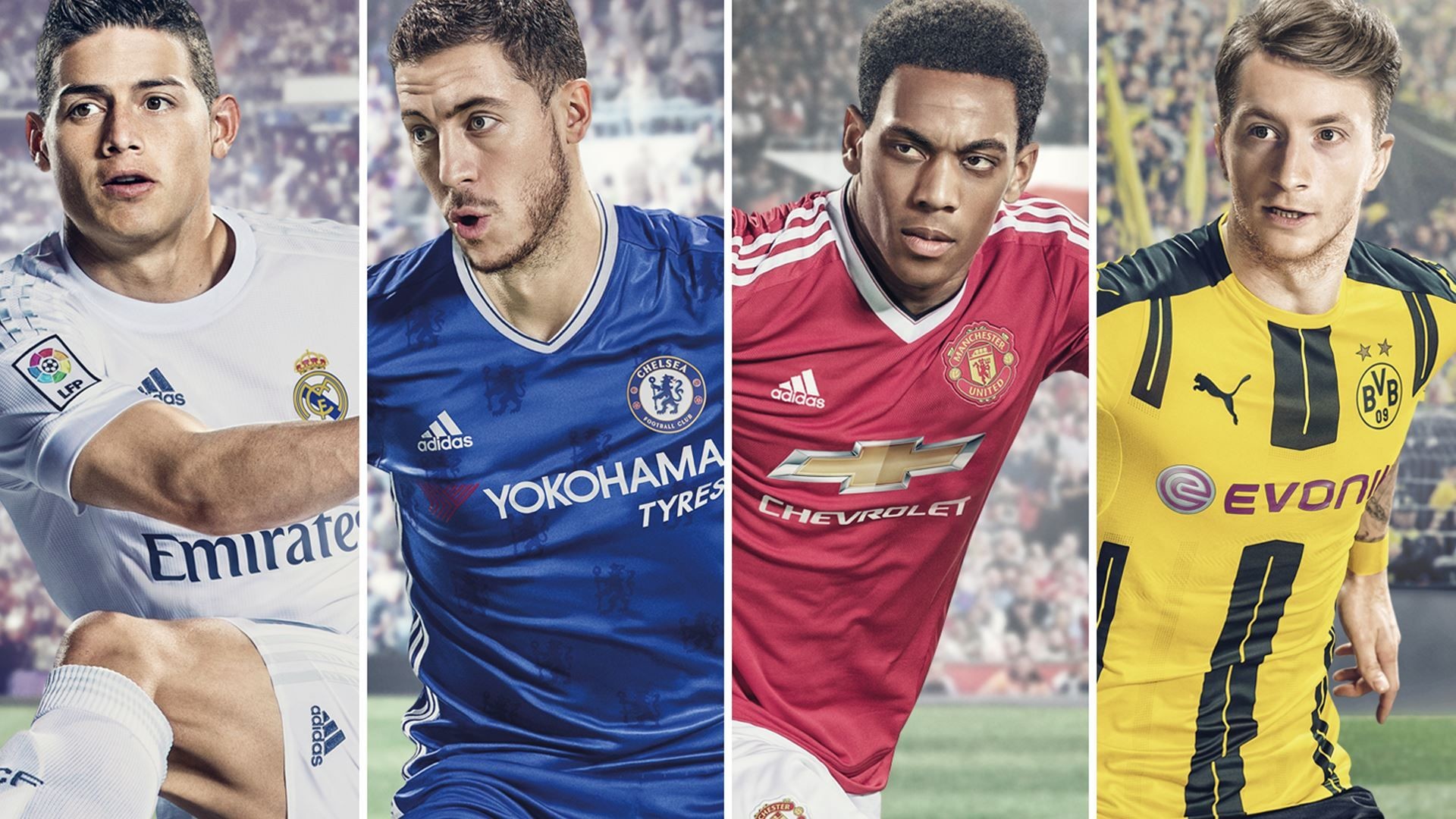 James Rodríguez, Eden Hazard, Anthony Martial, Marco Reus, FIFA 17, sfondo Windows 11