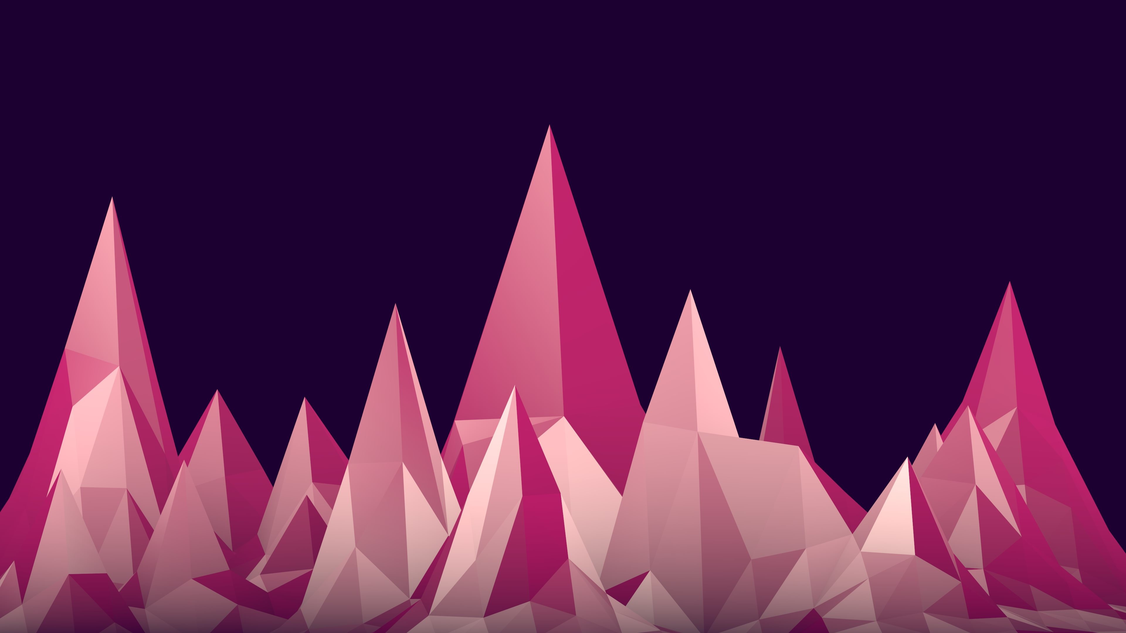 Montagne low poly, Rosa, Sfondo viola scuro, 4K, wallpaper per portatile