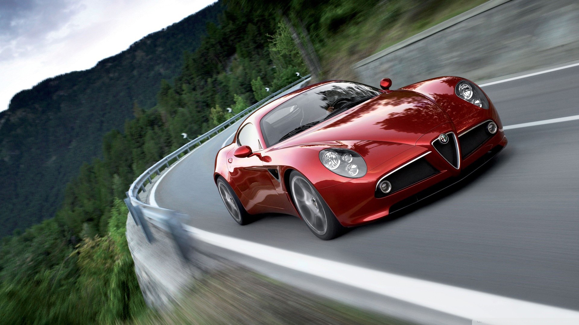 Alfa Romeo 8C Competizione, Alfa Romeo, Strada di montagna, Rosso, sfondo Full HD per PC