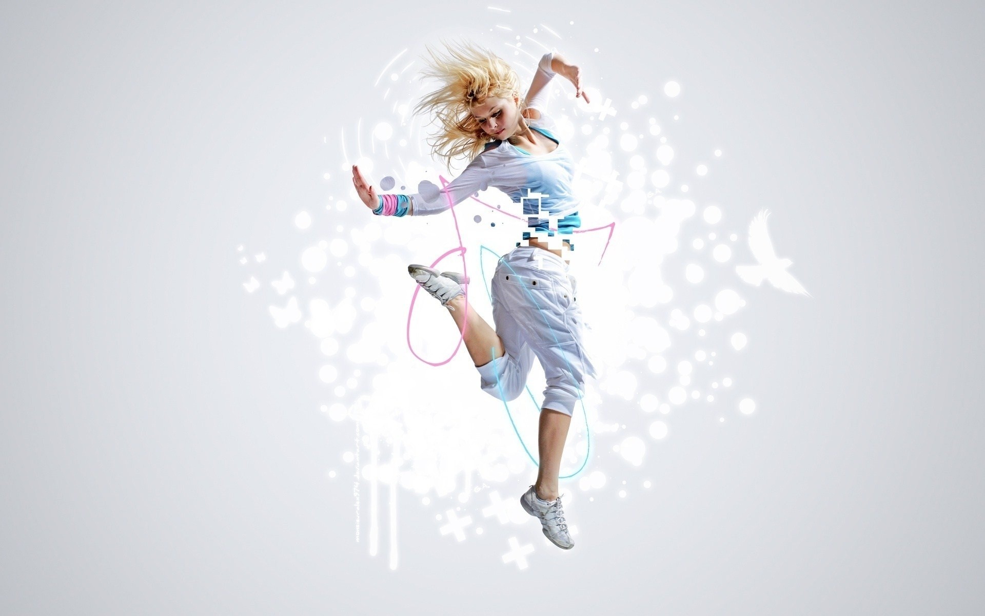 Ballerina, Salto, Schizzi bianchi, Sfondo chiaro, 16:10 Full HD, wallpaper widescreen