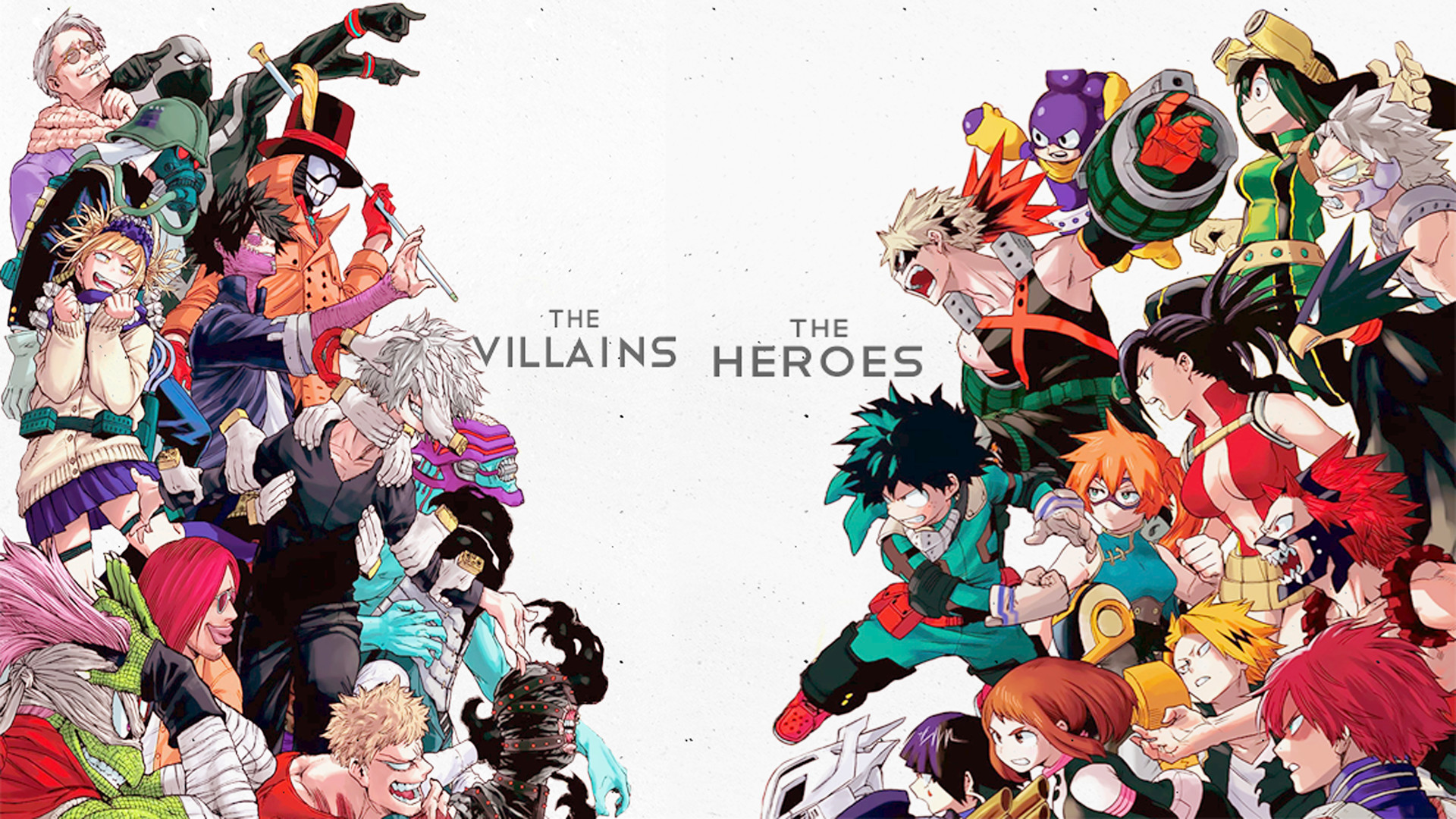 Izuku Midoriya, Tomura Shigaraki, Lega dei Villain, Classe 1-A, My Hero Academia, Eroi contro cattivi, sfondo desktop