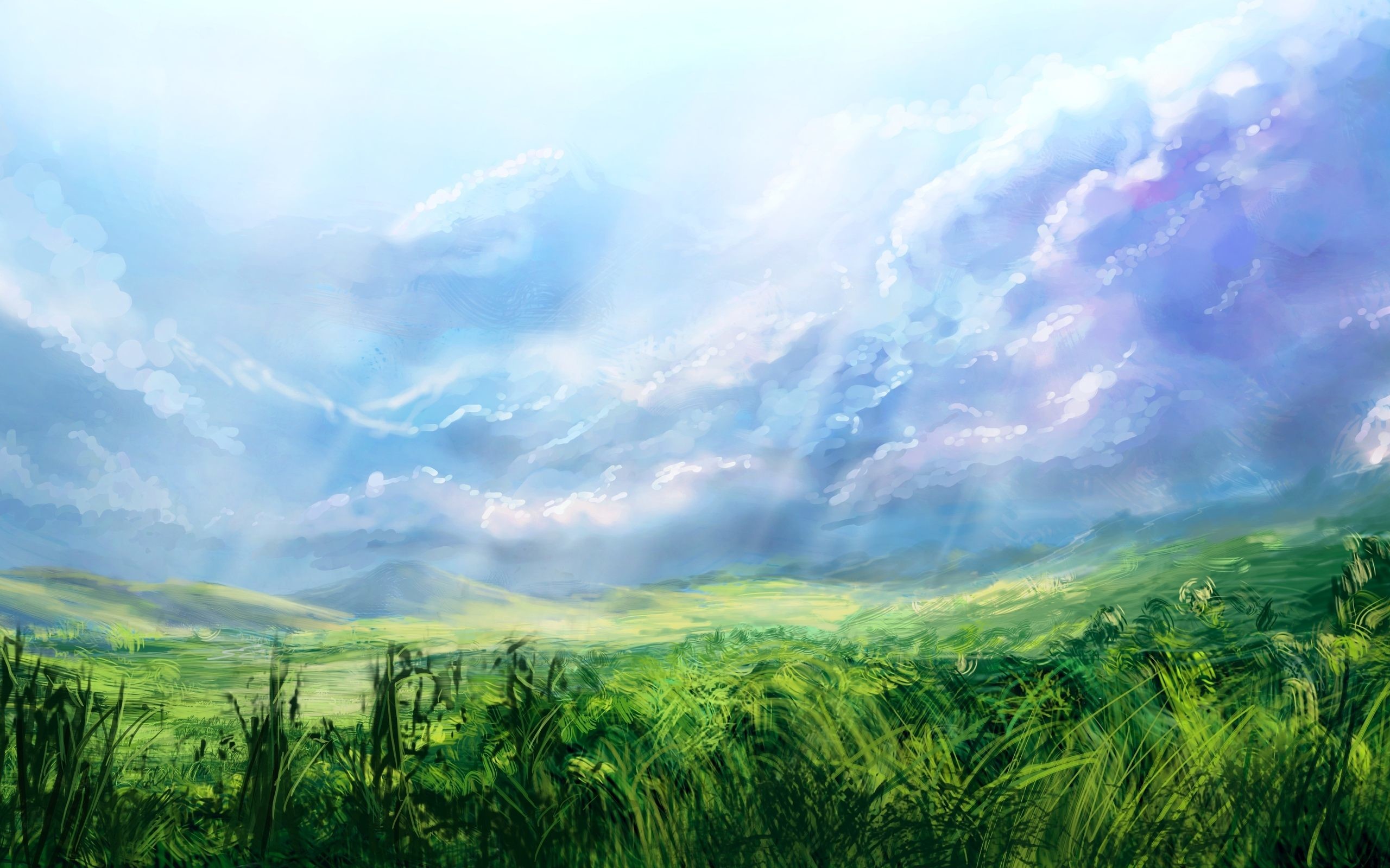 Nuvole, Prato, Pittura digitale, 16:10 2K, sfondo widescreen
