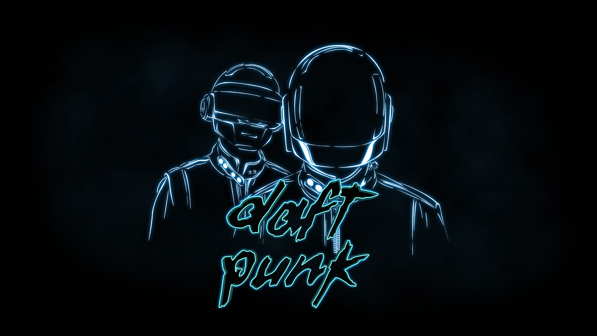 Daft Punk, Logo, Line art, Neon azzurro, Full HD, sfondo per PC