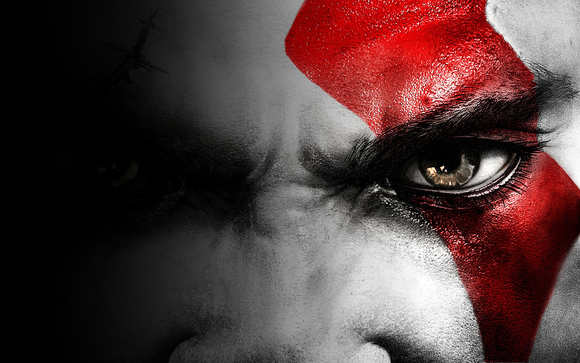 Kratos, God of War, Santa Monica Studio, Primo piano, Bianco e nero, sfondo Full HD per portatile