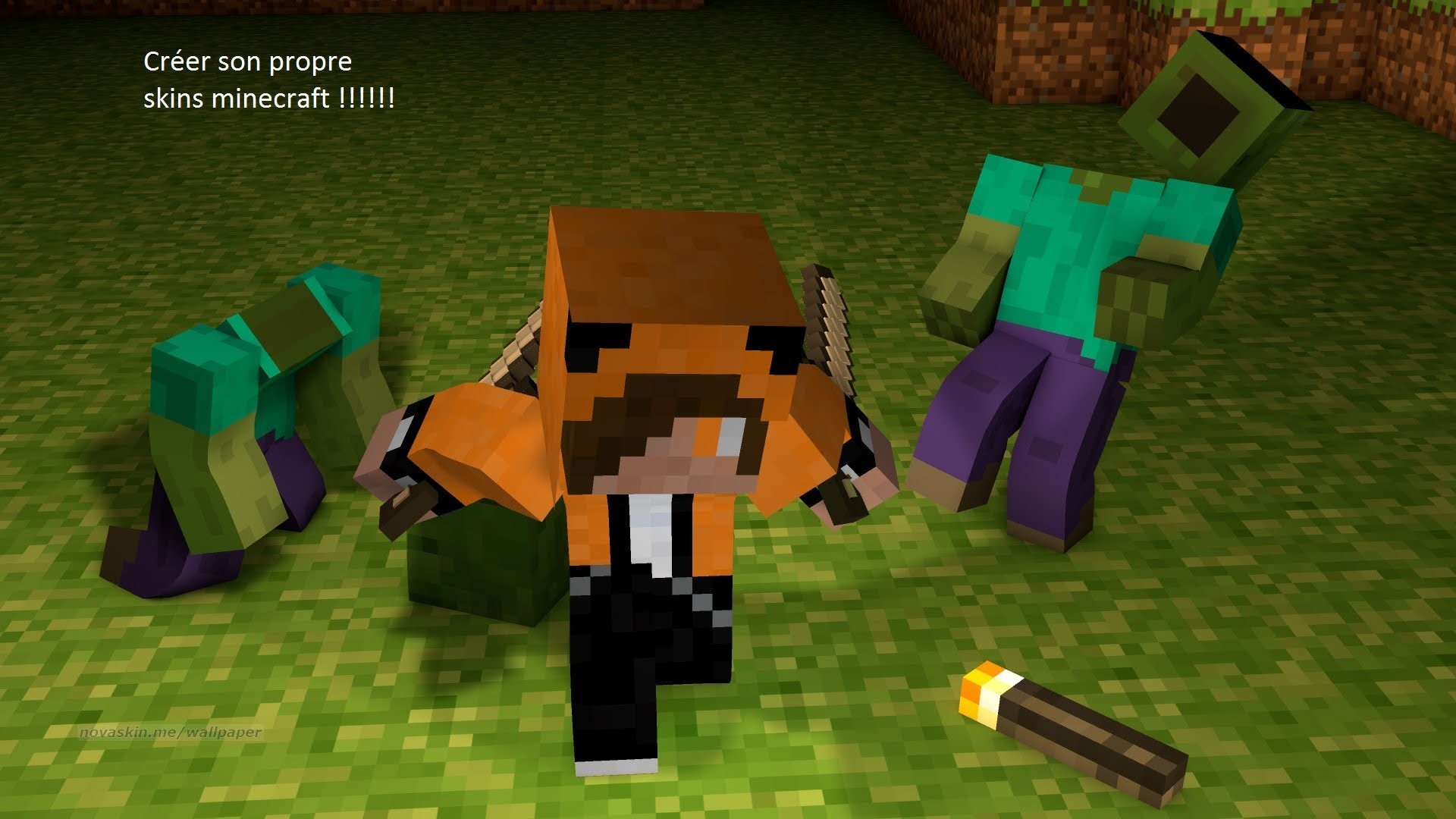 Minecraft, Novaskin, Zombie, Erba, 1920x1080, wallpaper desktop