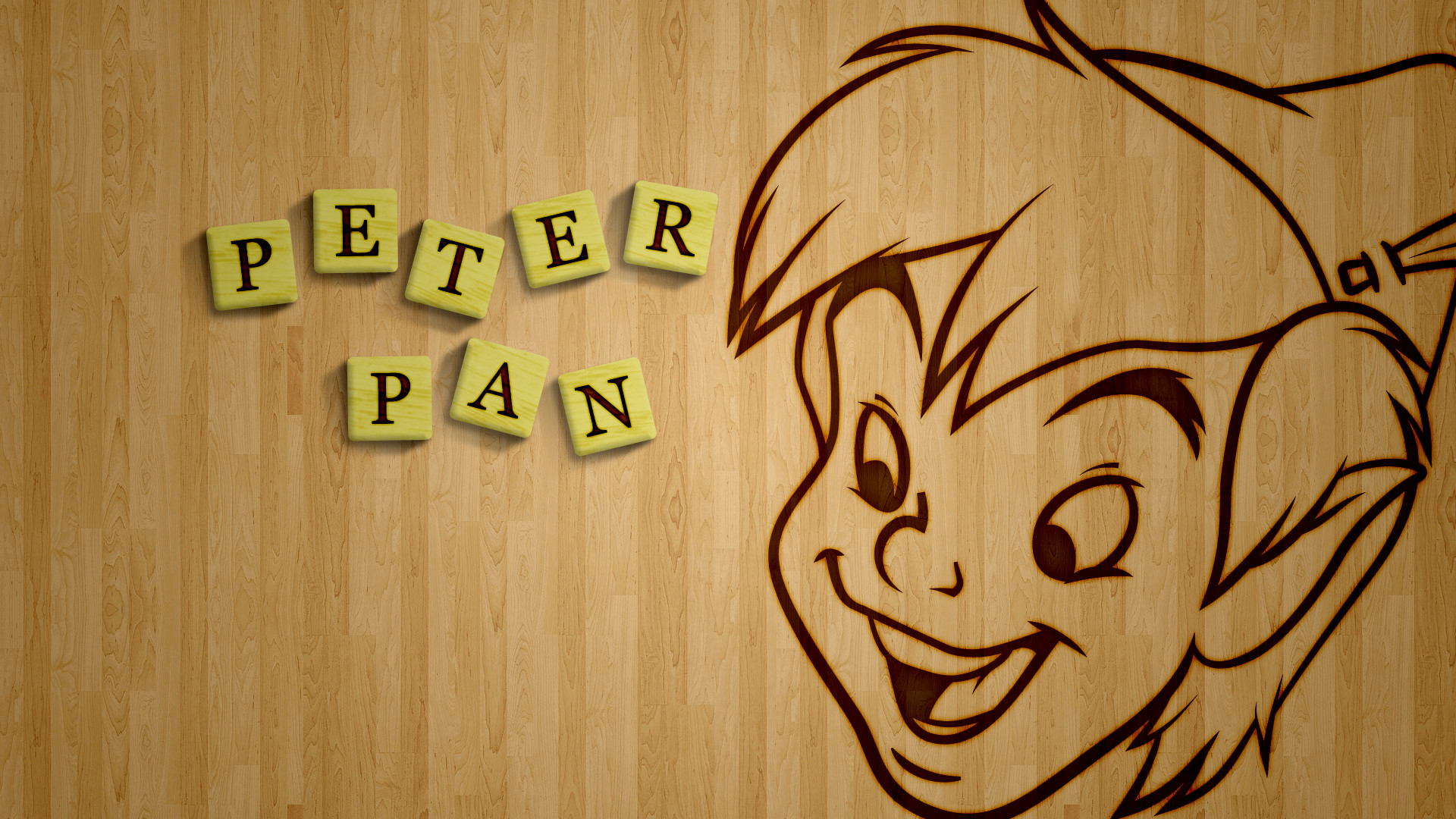 Peter Pan, Disegno, Lettere di legno, Full HD, wallpaper per portatile