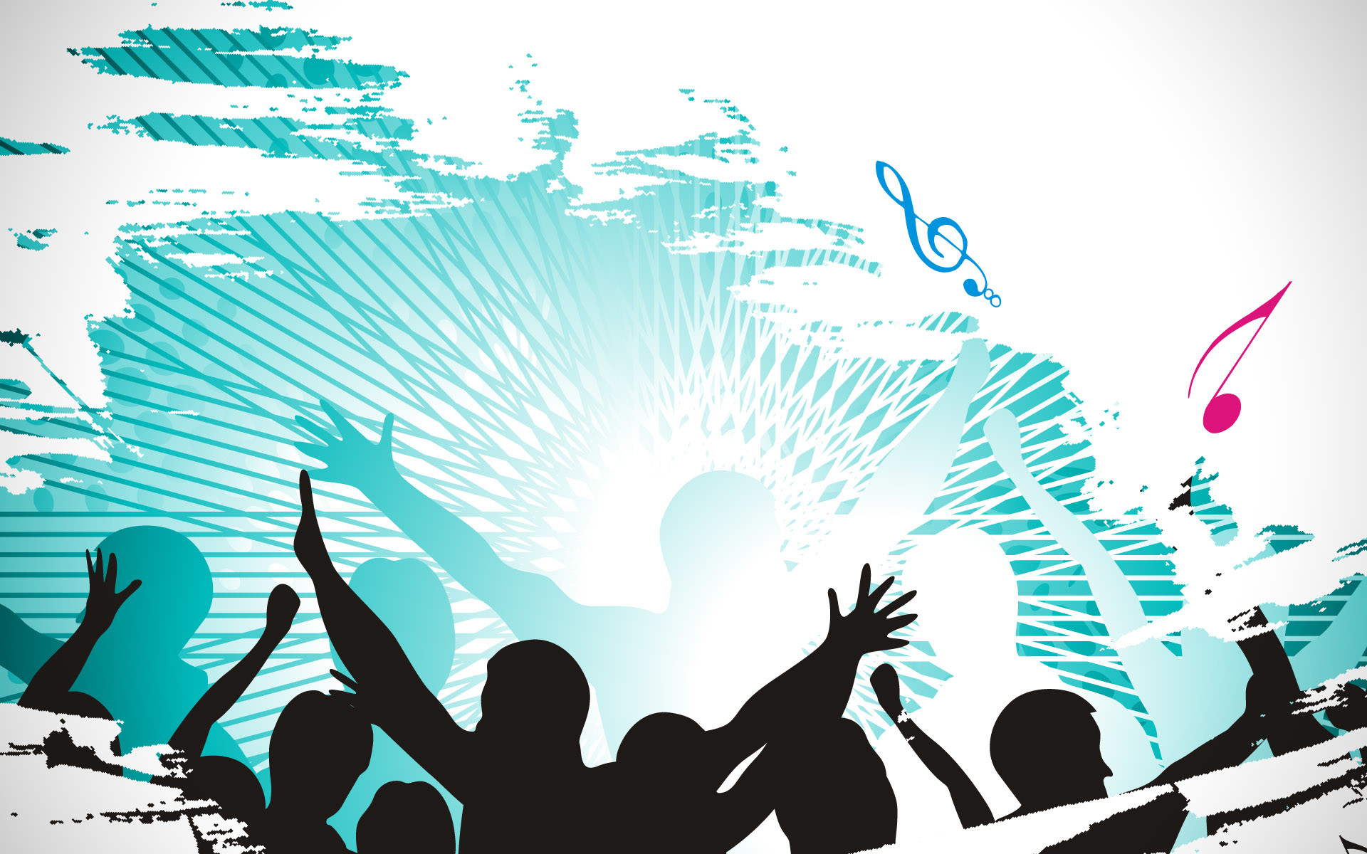 Folla, Silhouette, Note musicali, Azzurro, Full HD, sfondo per PC e portatile