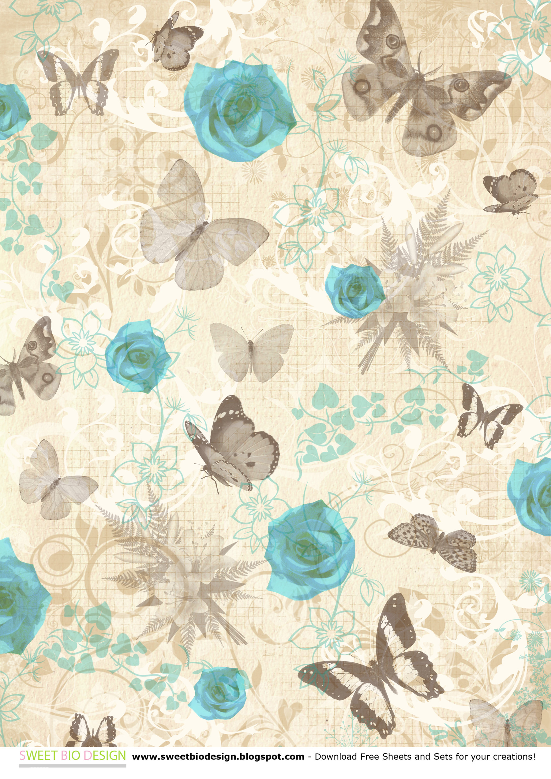 Farfalle, Rose, Carta decorata, Turchese, QHD+, schermata di blocco iPad