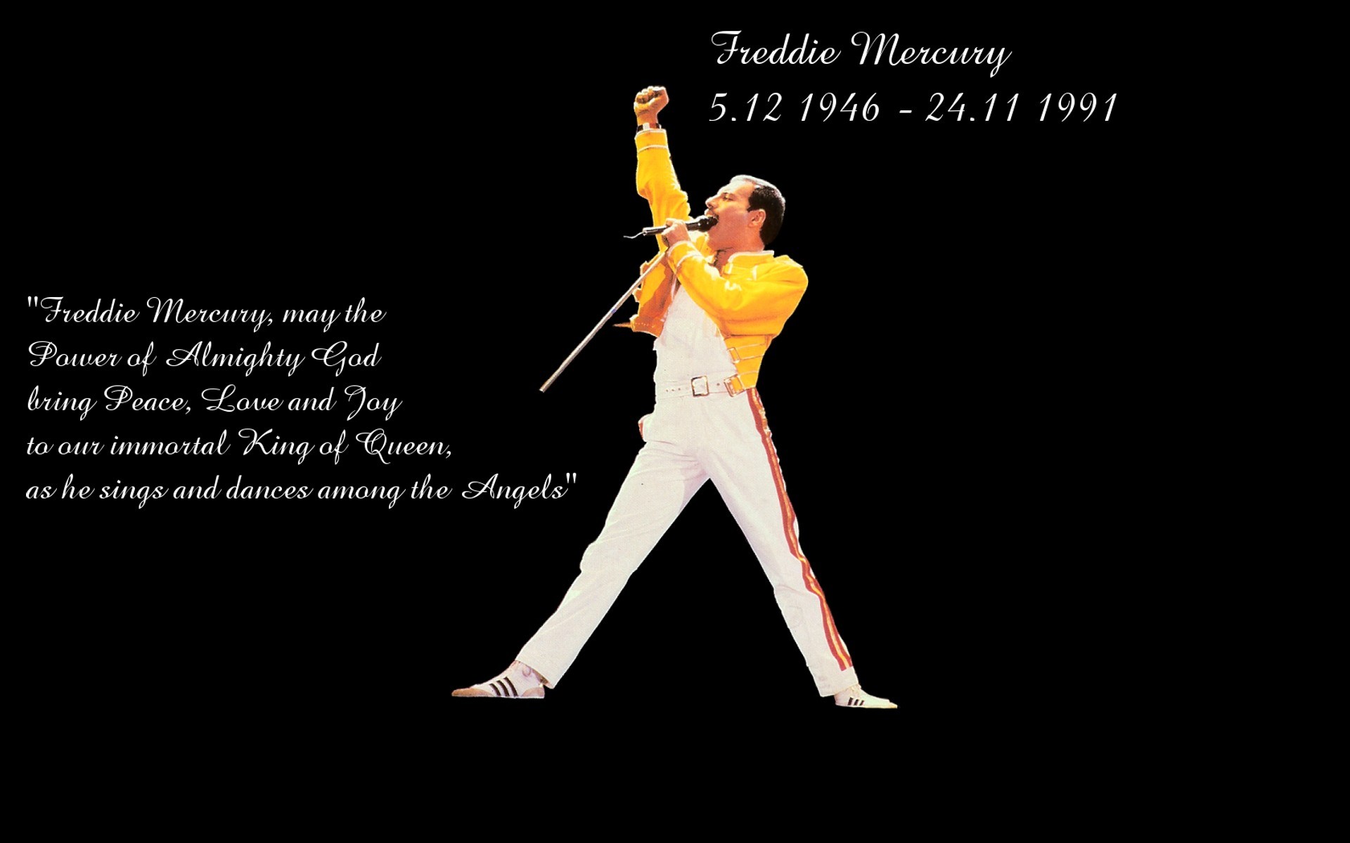 Freddie Mercury, Queen, Tributo, Giacca gialla, Citazione, 1920x1200, sfondo per PC