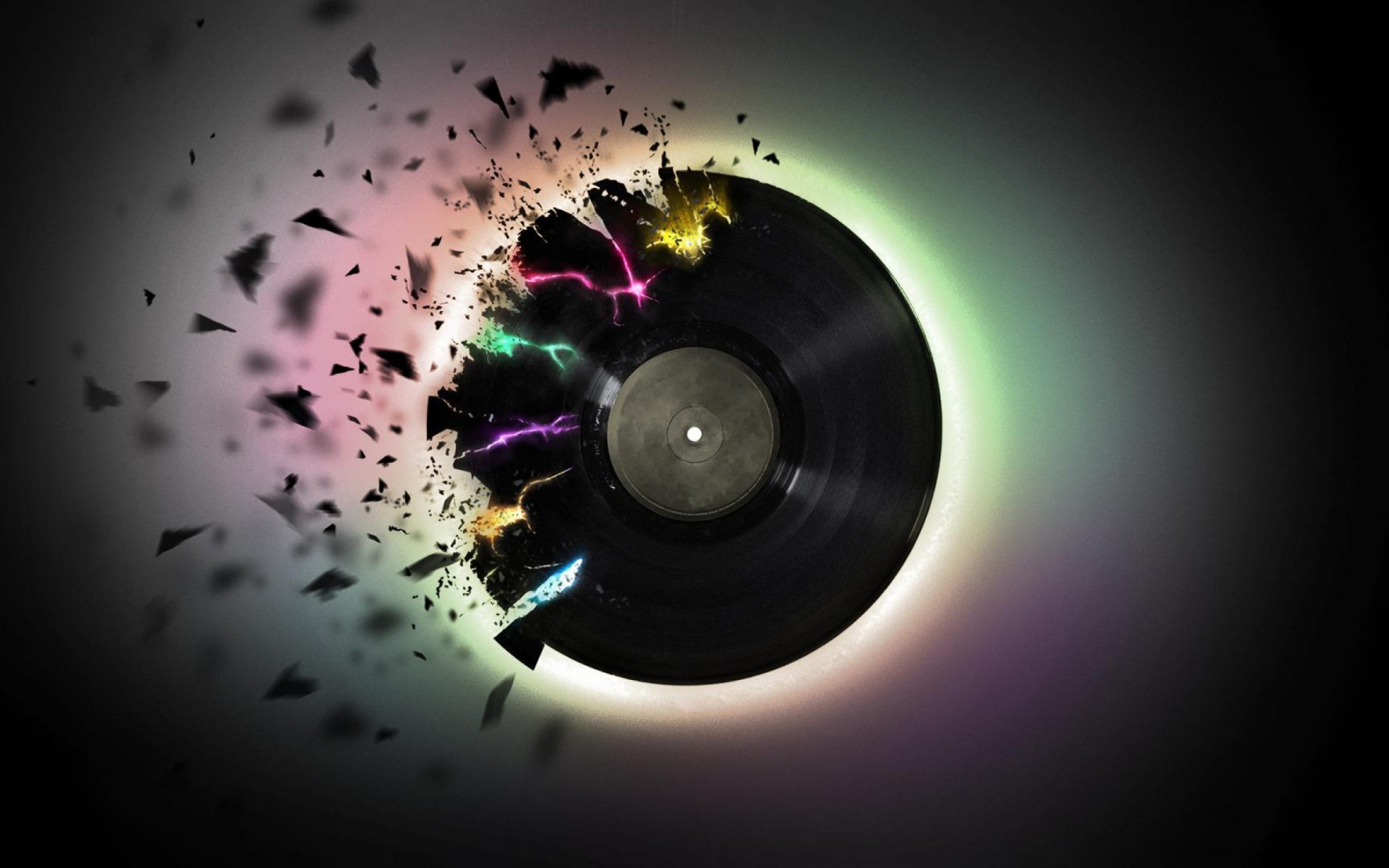 Disco in vinile, Esplosione, Frammenti, Nero, 1920x1200, immagine di sfondo