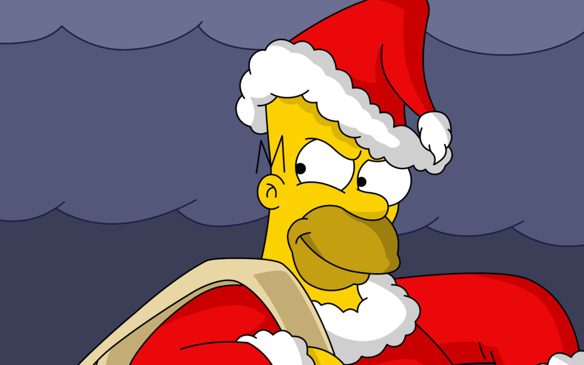 Homer Simpson, I Simpson, Babbo Natale, Natale, Cielo nuvoloso, 1920x1200, immagine di sfondo