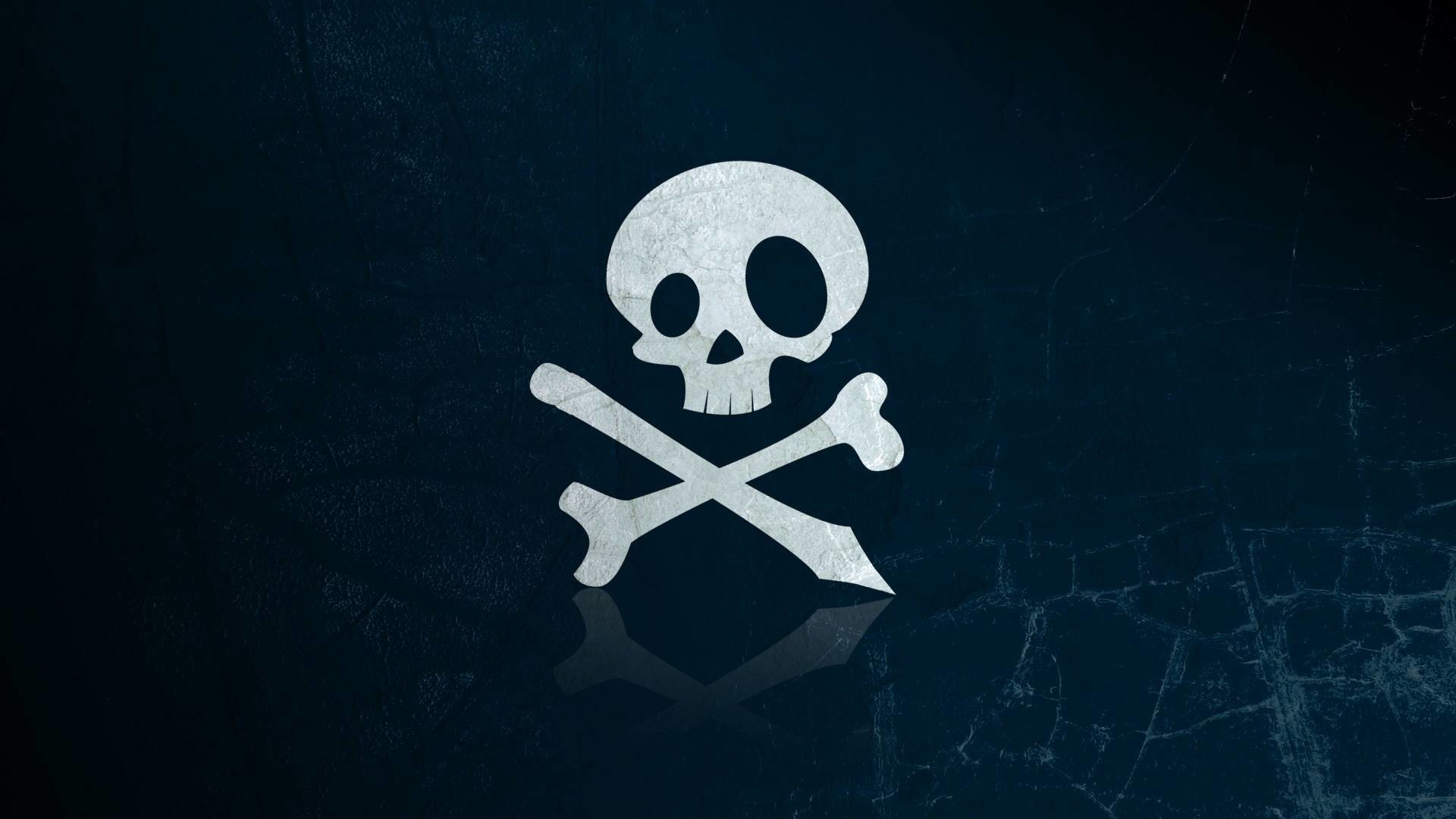 Teschio e ossa incrociate, Jolly Roger, Blu scuro, Full HD, sfondo per portatile